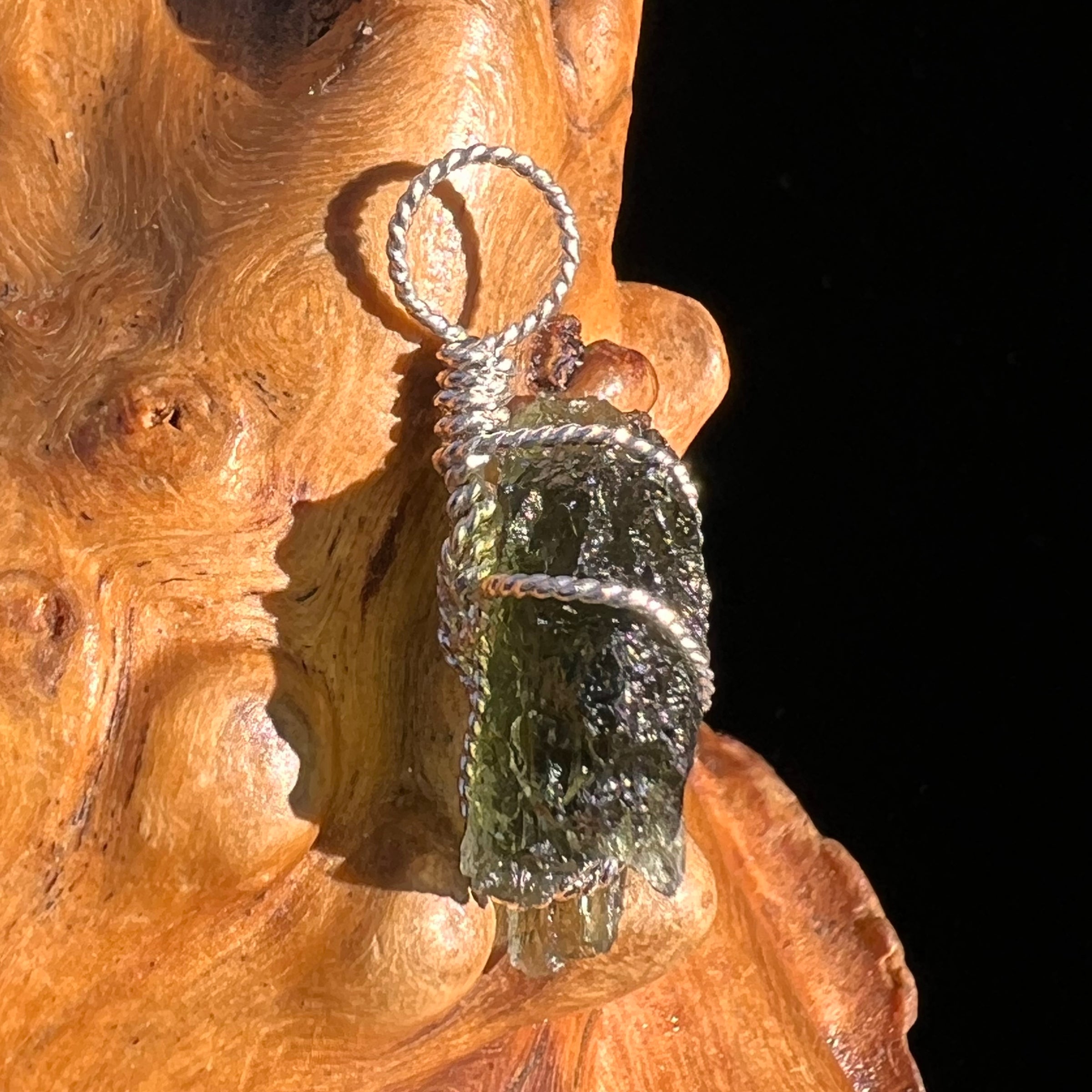 Moldavite Wire Wrapped Pendant Sterling Silver #8158-Moldavite Life