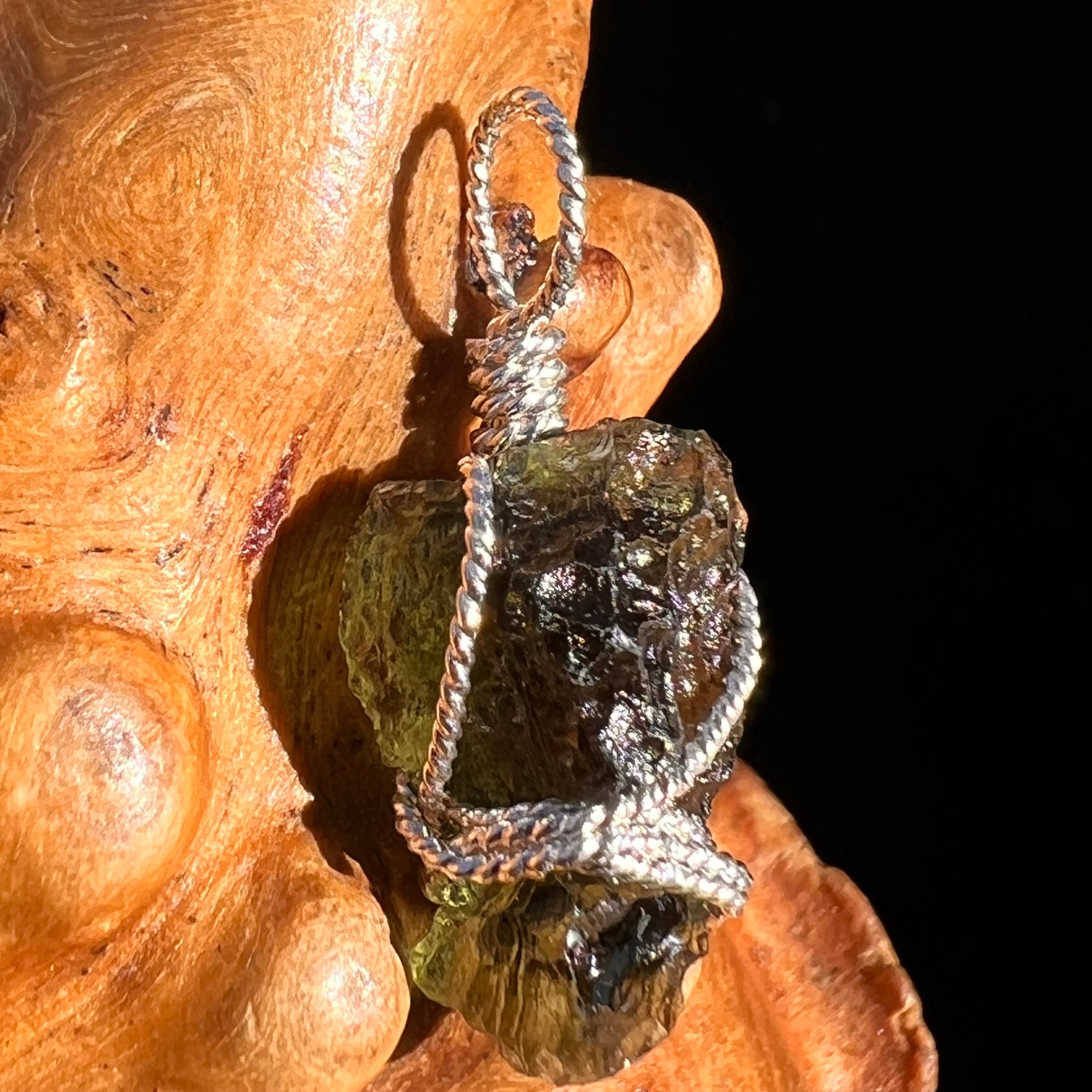 Moldavite Wire Wrapped Pendant Sterling Silver #8159-Moldavite Life