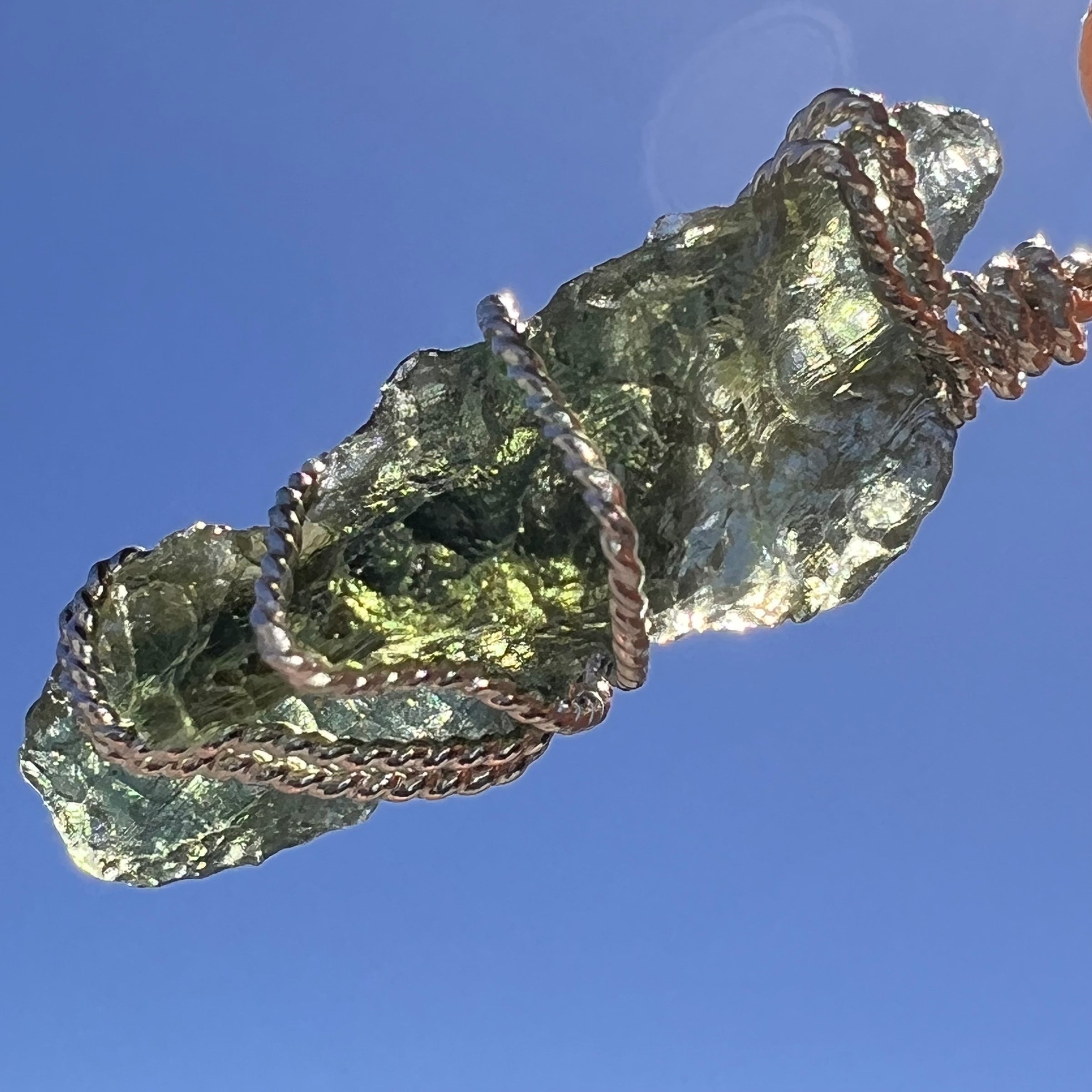 Moldavite Wire Wrapped Pendant Sterling Silver #8160-Moldavite Life