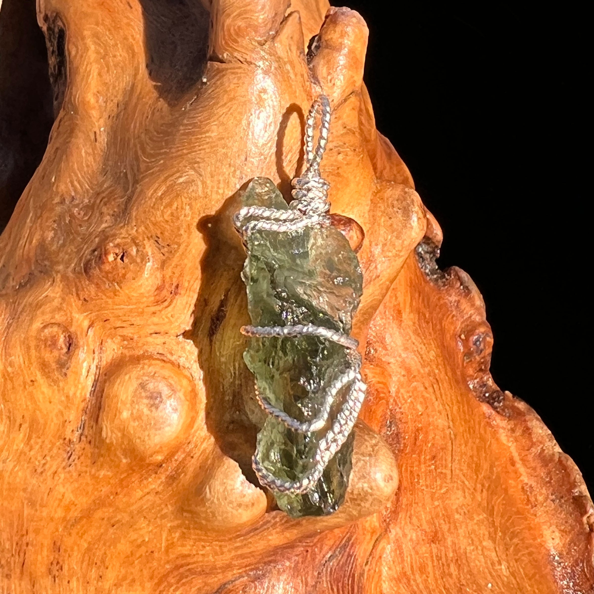 Moldavite Wire Wrapped Pendant Sterling Silver #8160-Moldavite Life