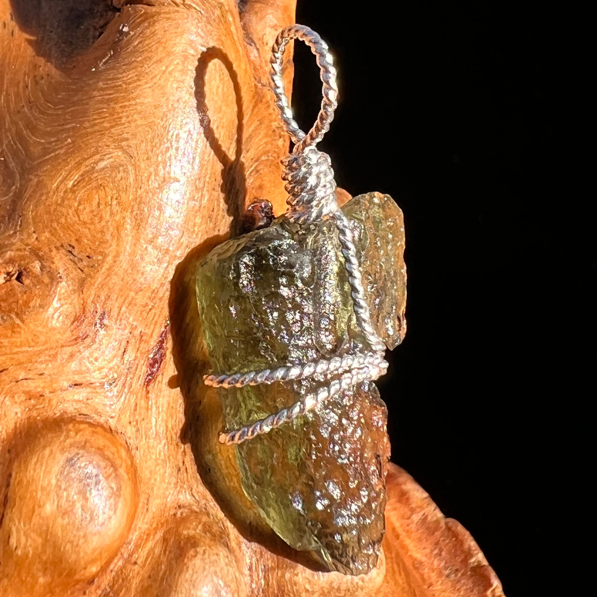 Moldavite Wire Wrapped Pendant Sterling Silver #8161-Moldavite Life