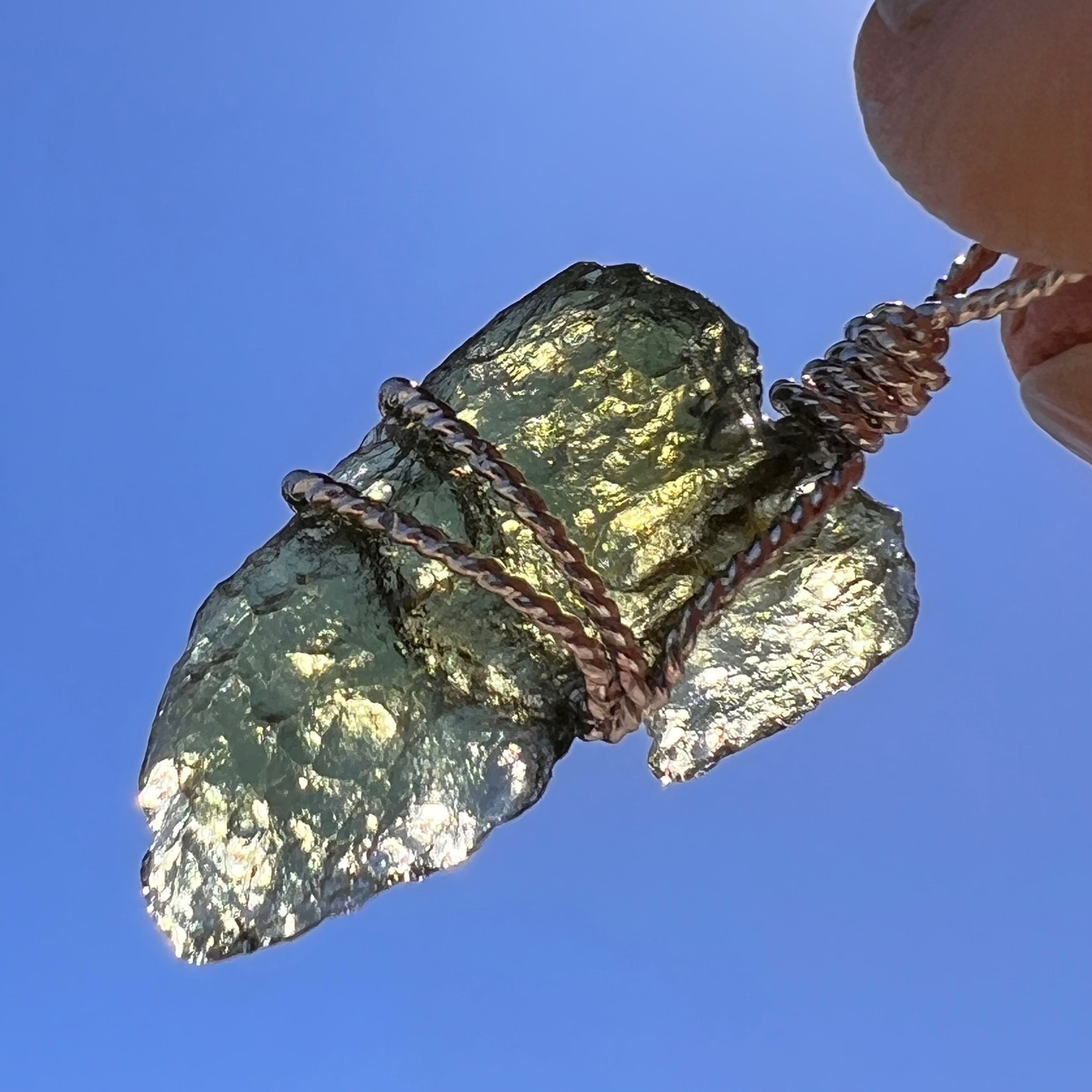 Moldavite Wire Wrapped Pendant Sterling Silver #8161-Moldavite Life