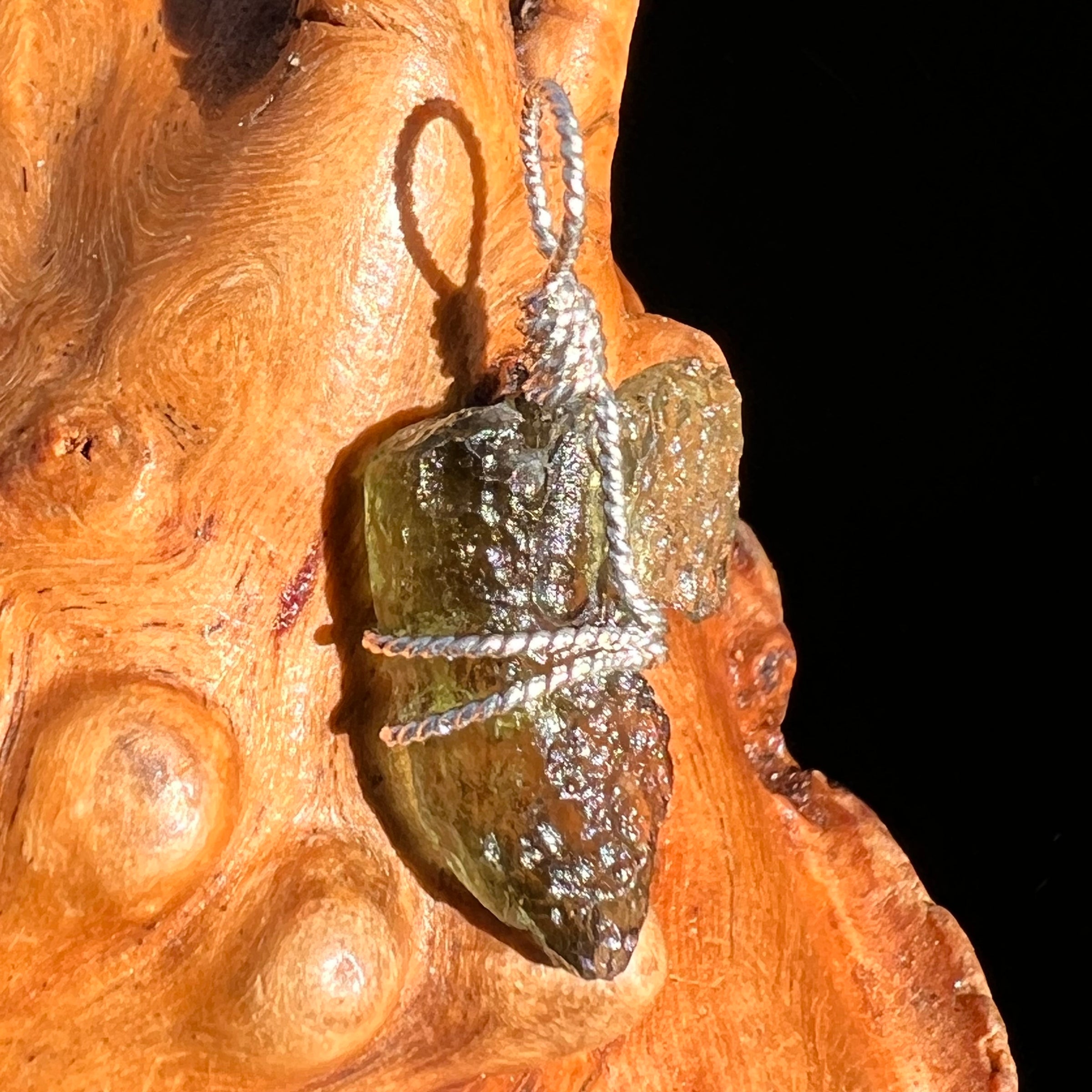 Moldavite Wire Wrapped Pendant Sterling Silver #8161-Moldavite Life
