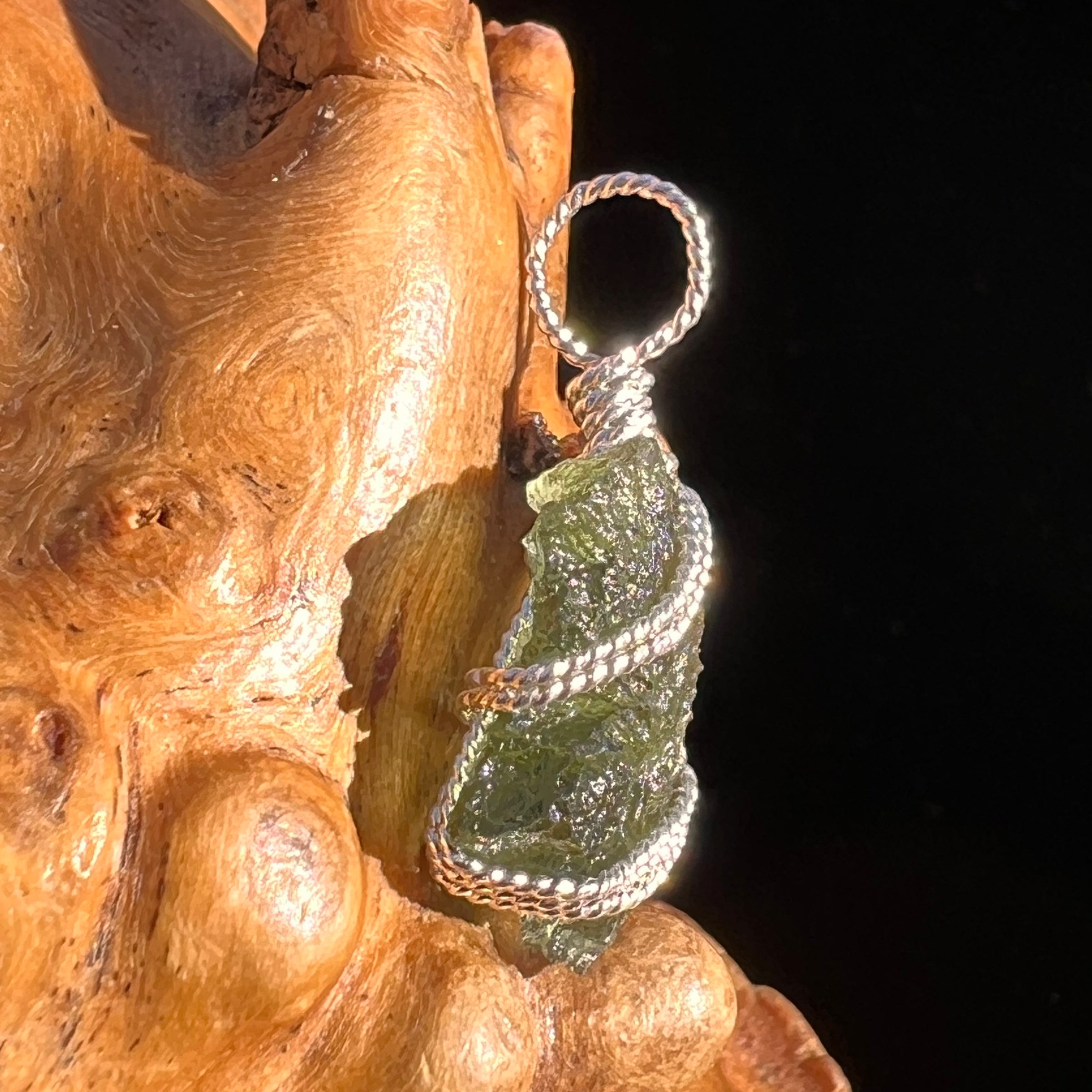 Moldavite Wire Wrapped Pendant Sterling Silver #8162-Moldavite Life