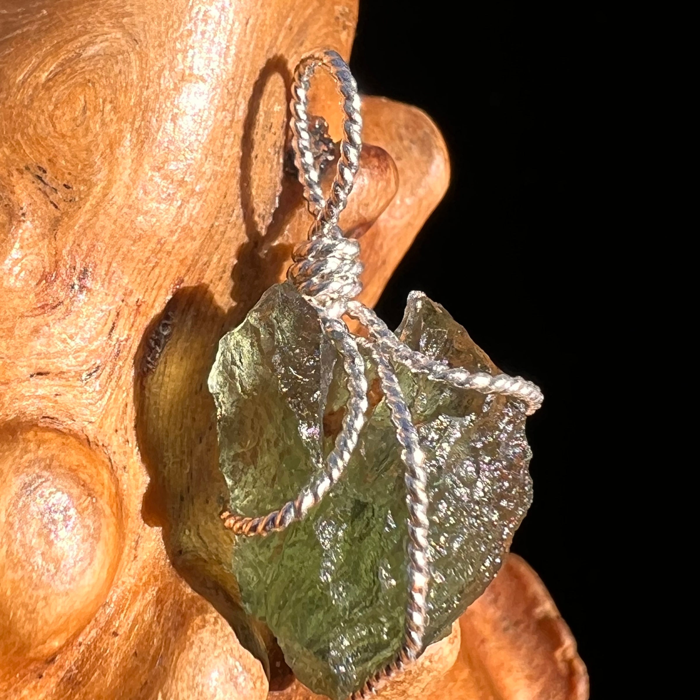Moldavite Wire Wrapped Pendant Sterling Silver #8163-Moldavite Life