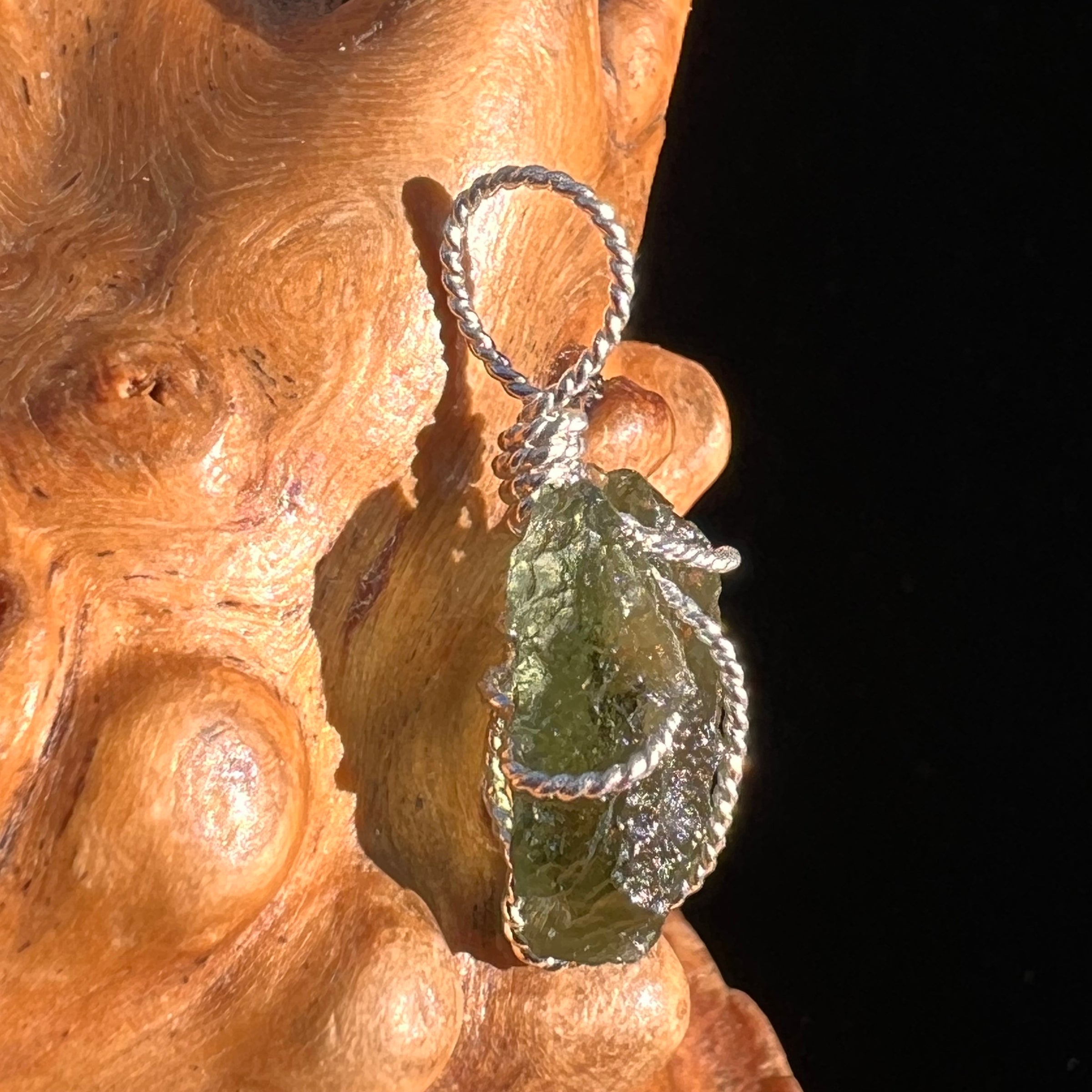Moldavite Wire Wrapped Pendant Sterling Silver #8163-Moldavite Life