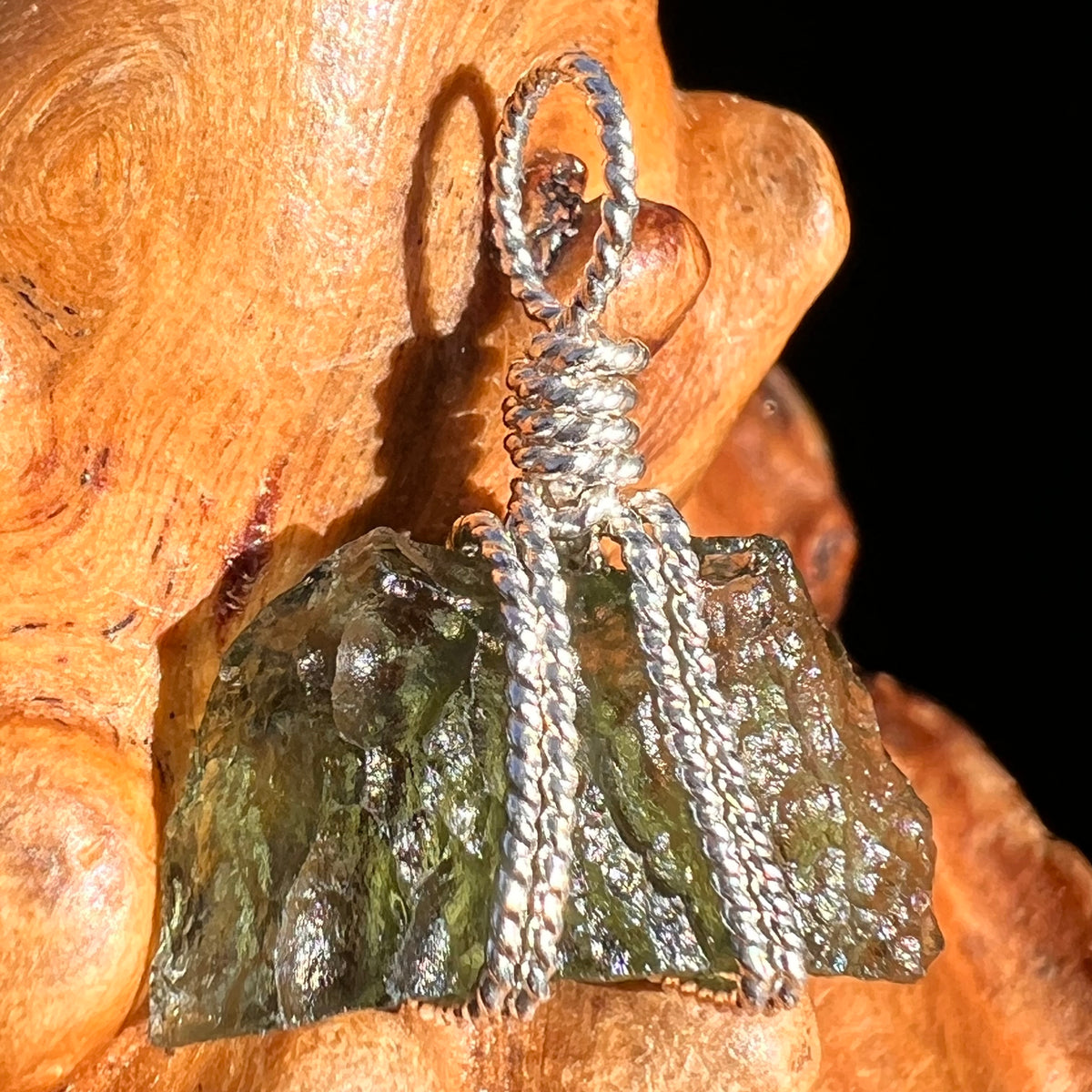 Moldavite Wire Wrapped Pendant Sterling Silver #8164-Moldavite Life