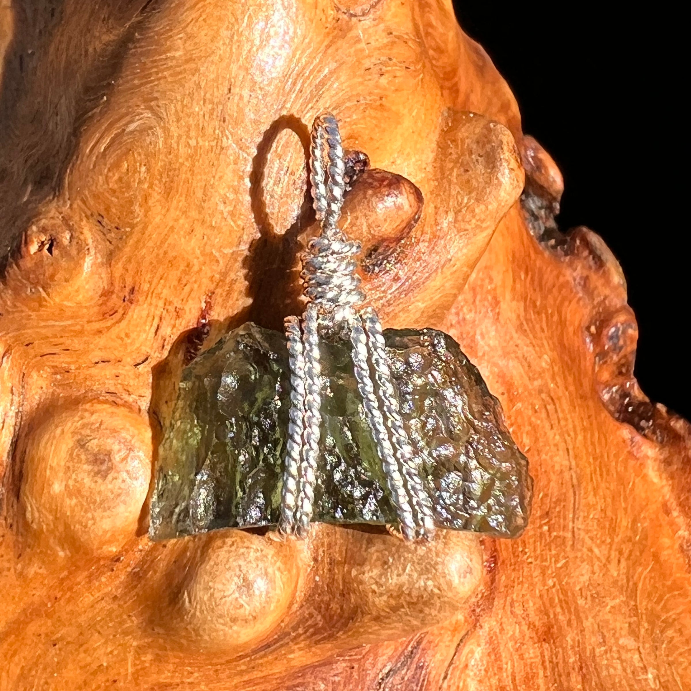 Moldavite Wire Wrapped Pendant Sterling Silver #8164-Moldavite Life