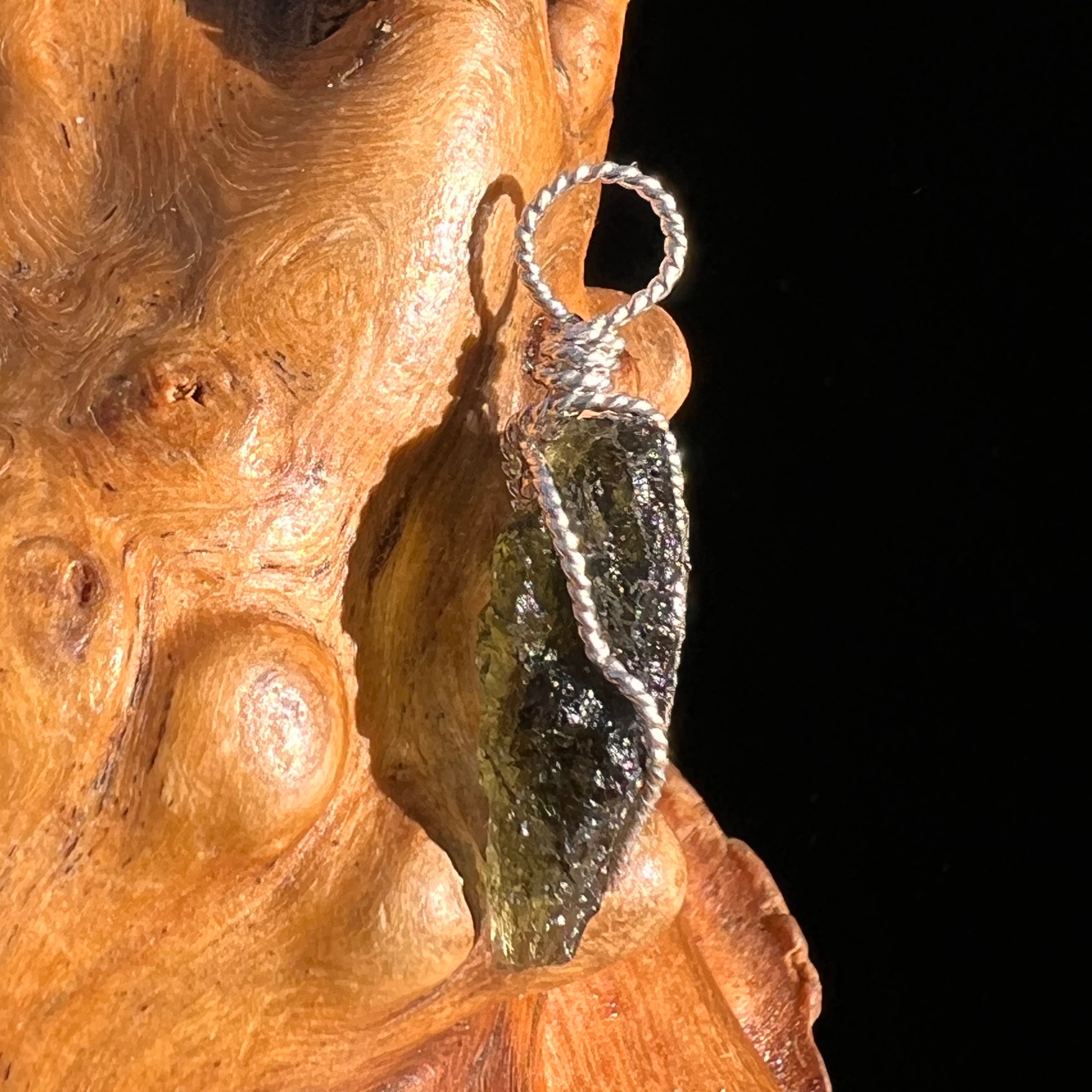 Moldavite Wire Wrapped Pendant Sterling Silver #8165-Moldavite Life
