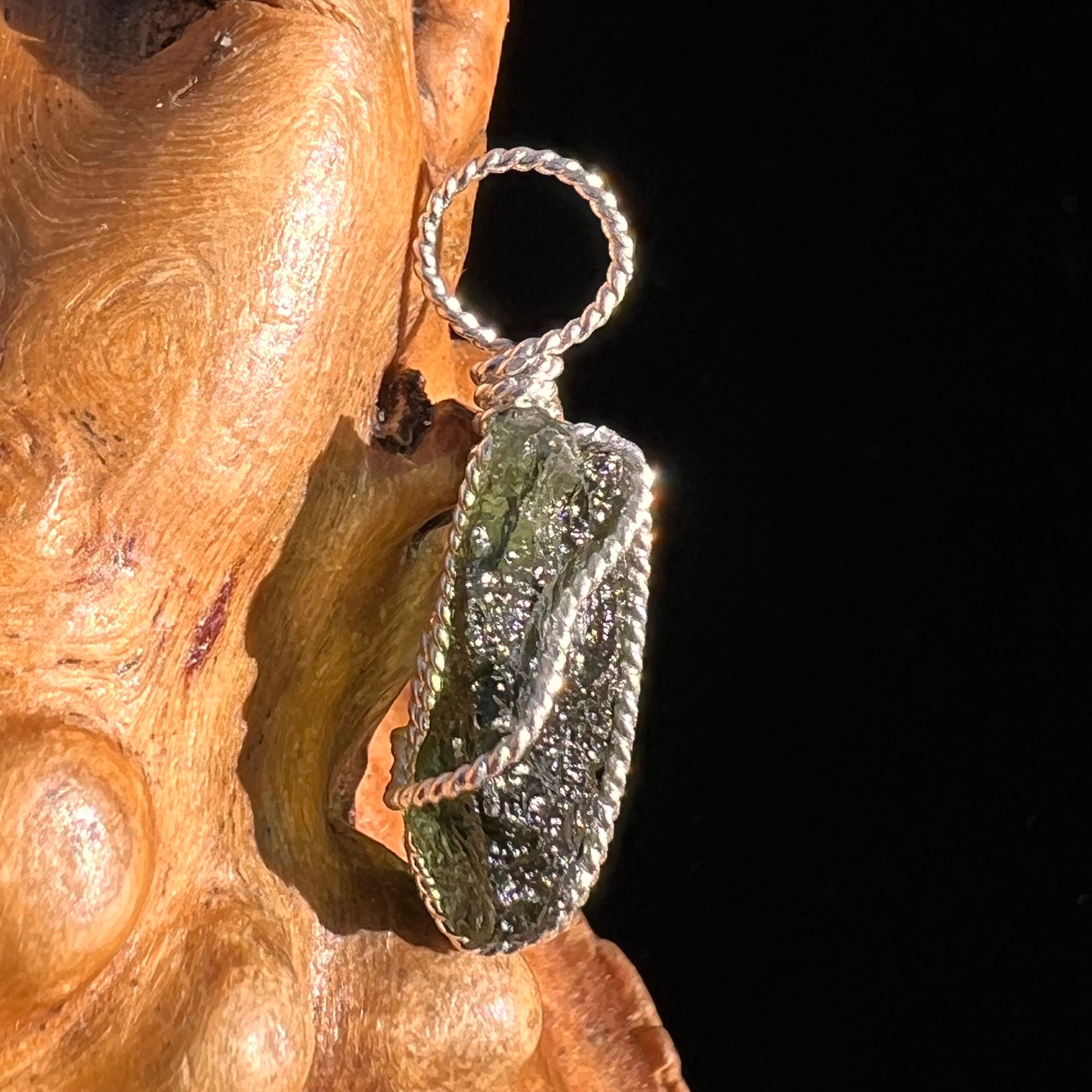 Moldavite Wire Wrapped Pendant Sterling Silver #8166-Moldavite Life