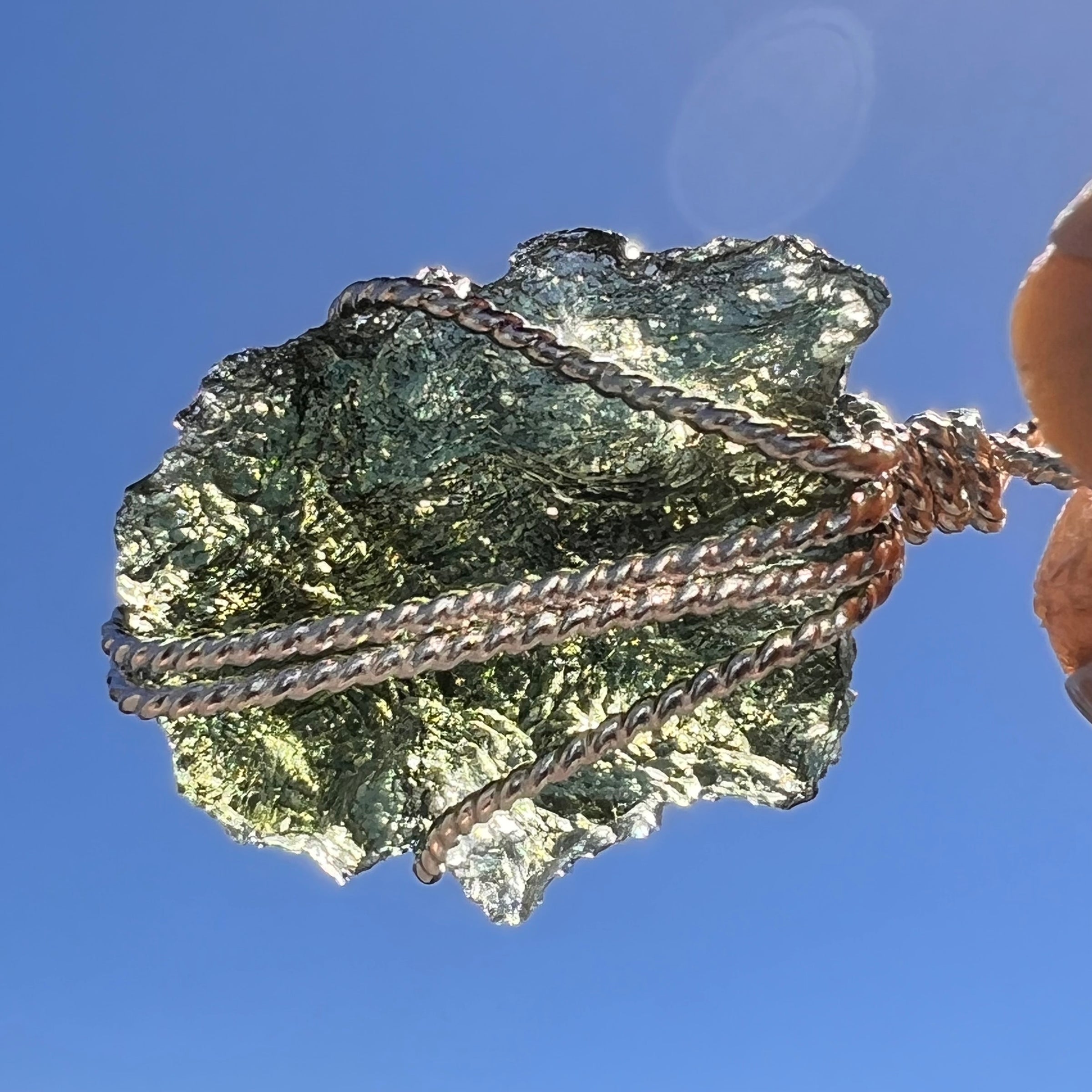Moldavite Wire Wrapped Pendant Sterling Silver #8166-Moldavite Life