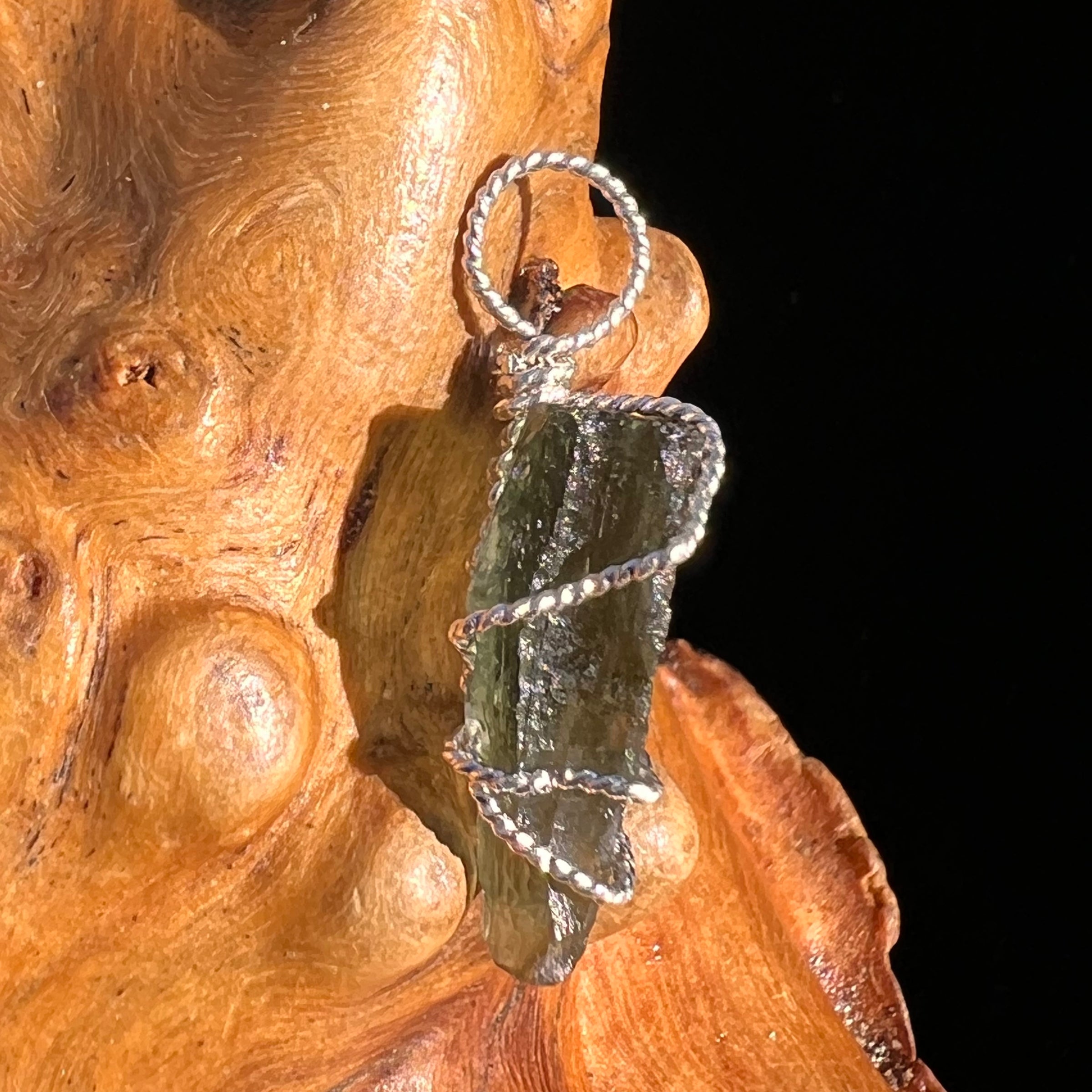 Moldavite Wire Wrapped Pendant Sterling Silver #8168-Moldavite Life