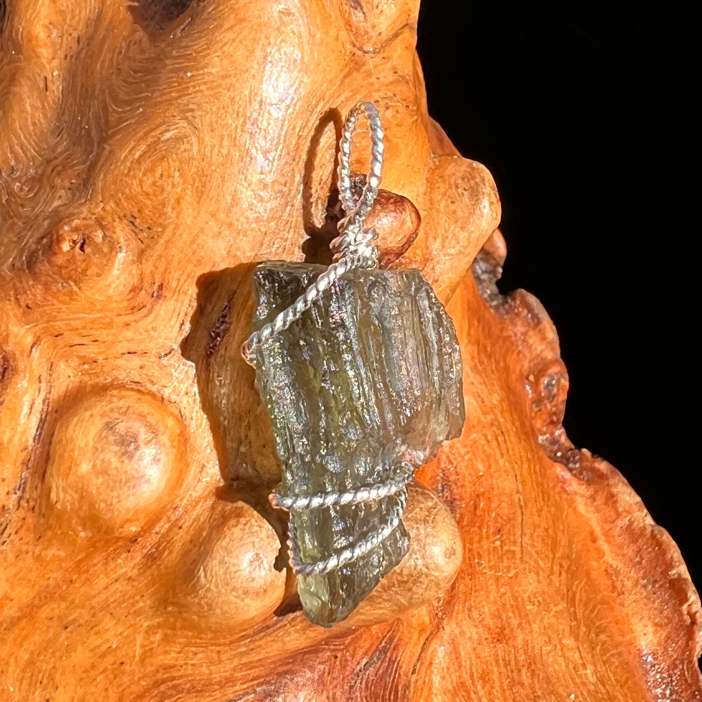 Moldavite Wire Wrapped Pendant Sterling Silver #8168-Moldavite Life