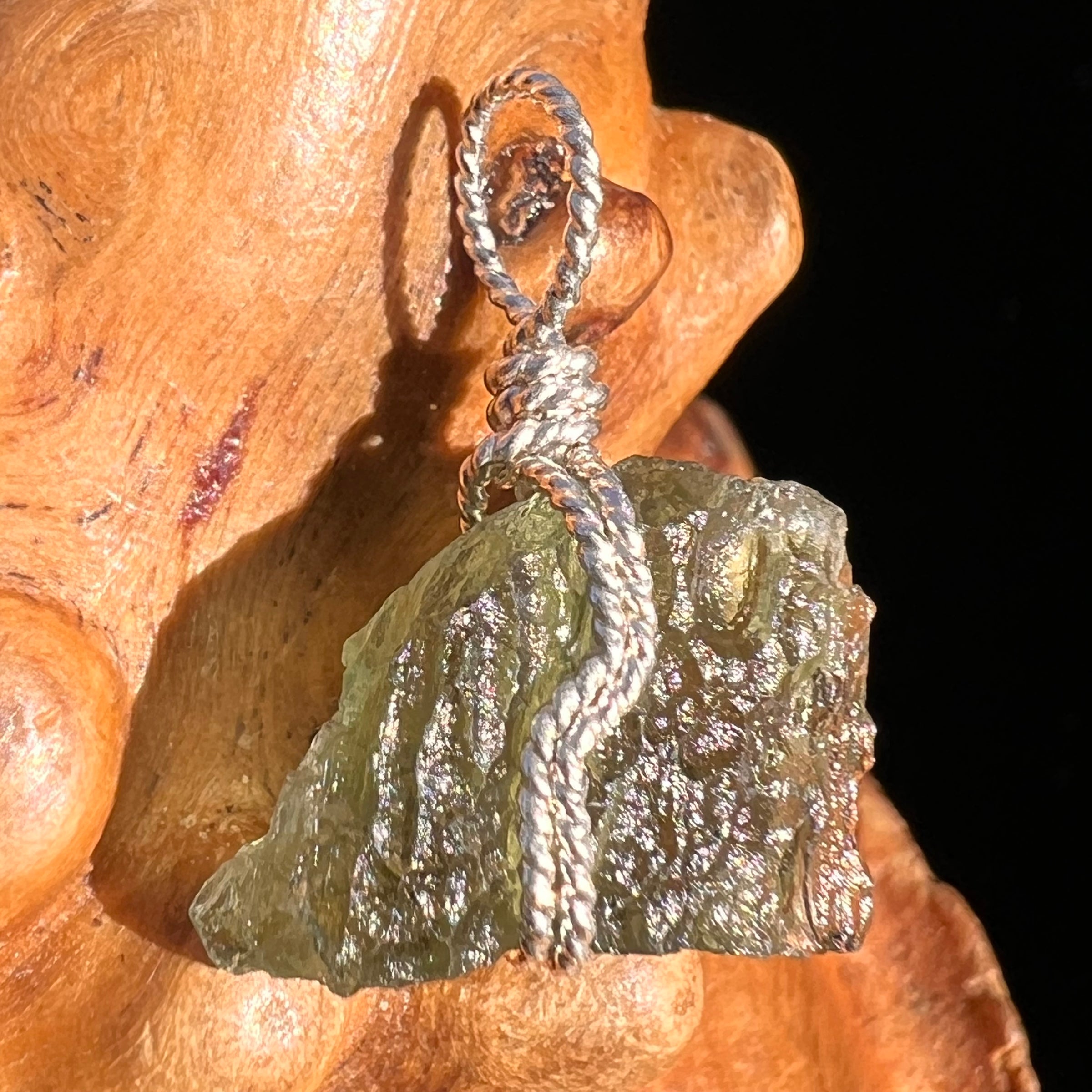 Moldavite Wire Wrapped Pendant Sterling Silver #8169-Moldavite Life