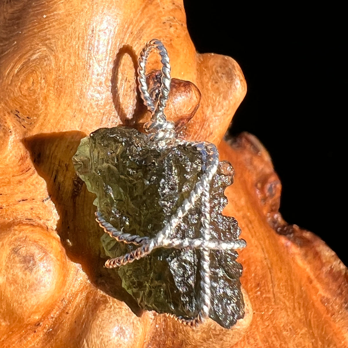 Moldavite Wire Wrapped Pendant Sterling Silver #8170-Moldavite Life