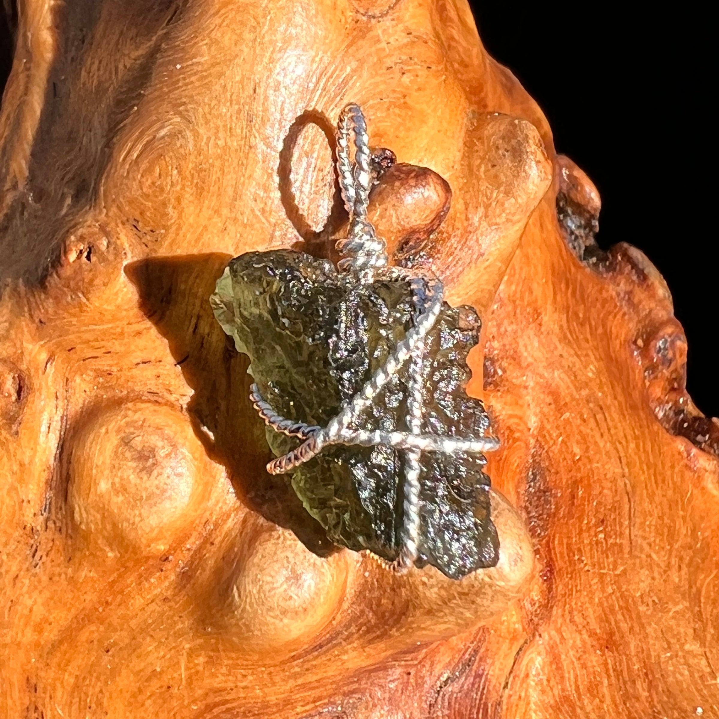 Moldavite Wire Wrapped Pendant Sterling Silver #8170-Moldavite Life