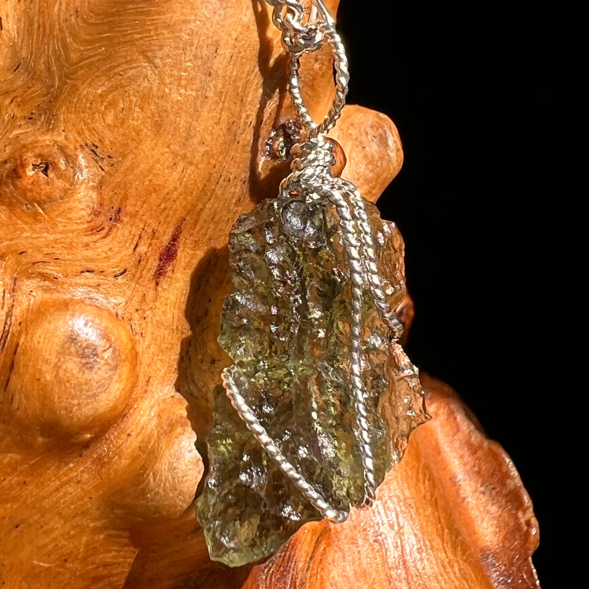 Moldavite Wire Wrapped Pendant Sterling Silver #8650-Moldavite Life