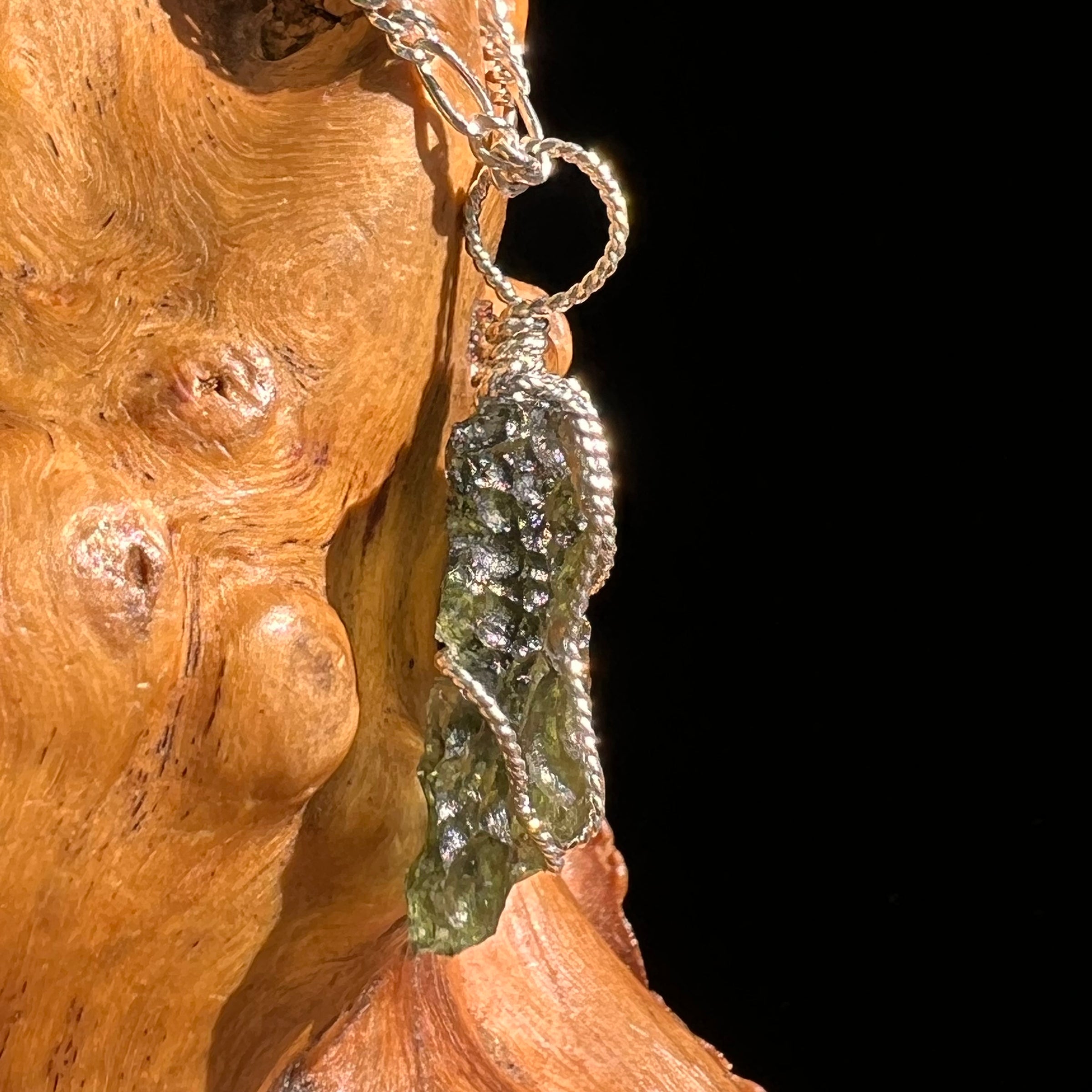 Moldavite Wire Wrapped Pendant Sterling Silver #8650-Moldavite Life