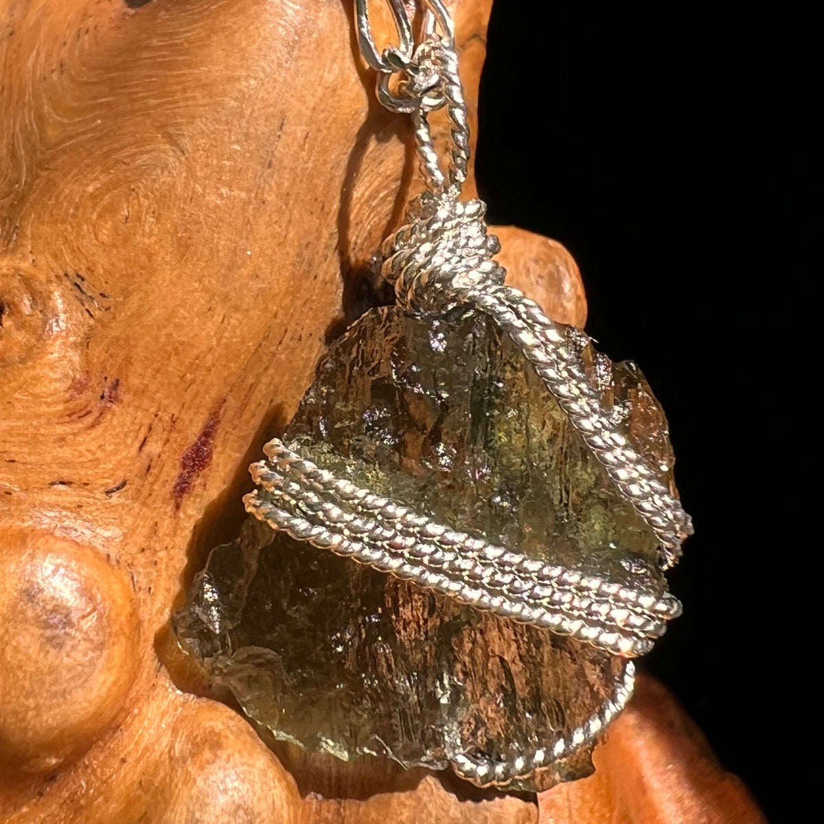 Moldavite Wire Wrapped Pendant Sterling Silver #8652-Moldavite Life
