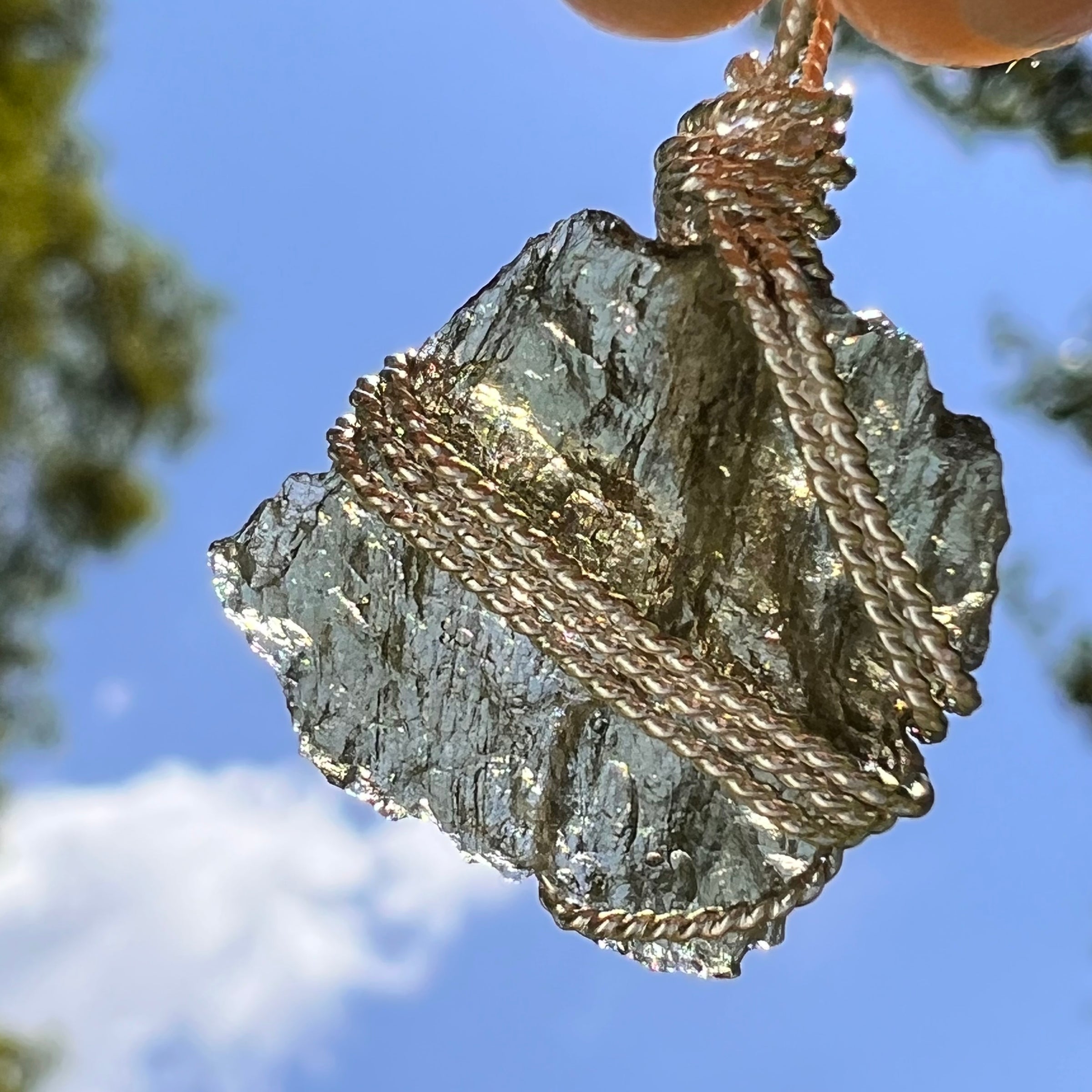 Moldavite Wire Wrapped Pendant Sterling Silver #8652-Moldavite Life