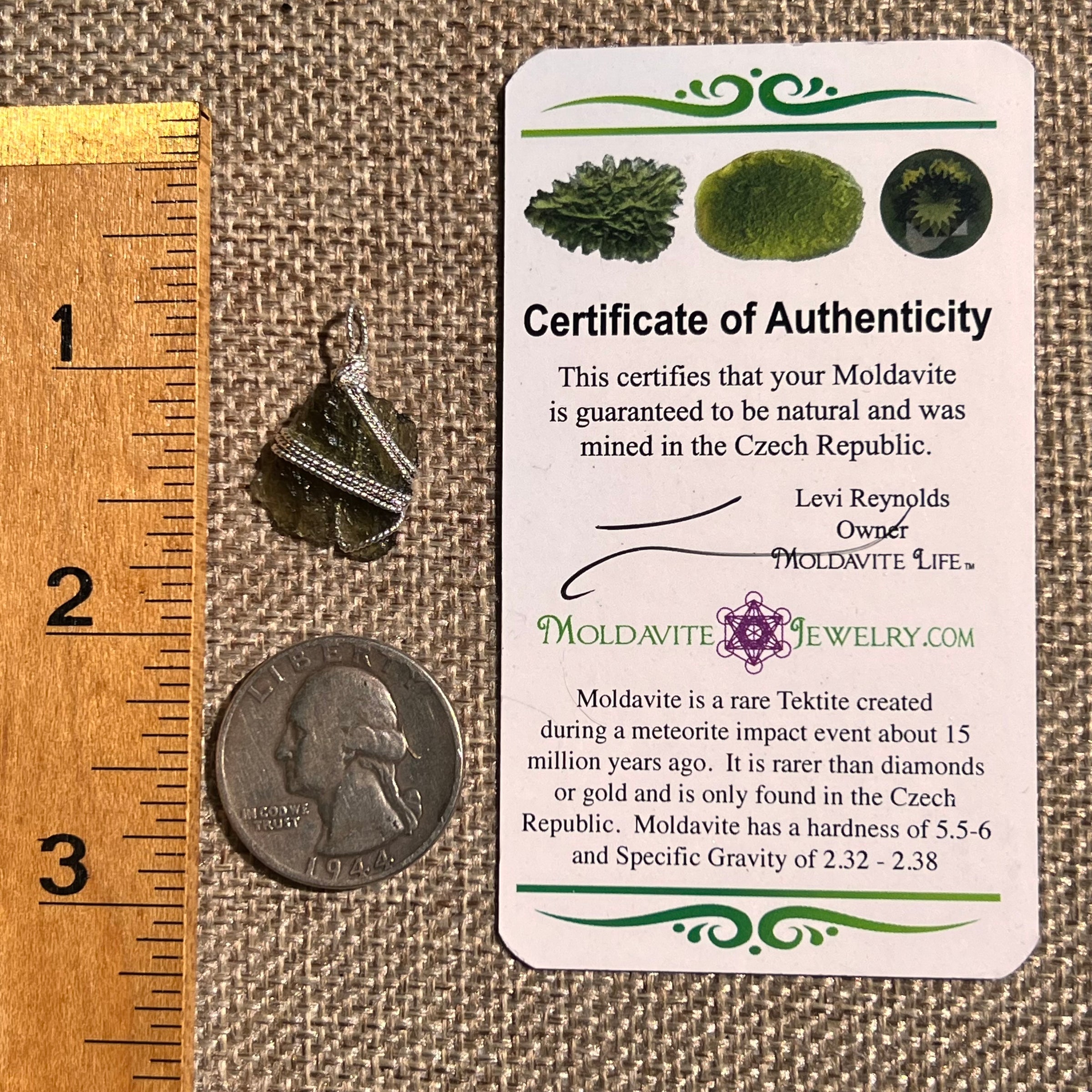 Moldavite Wire Wrapped Pendant Sterling Silver #8652-Moldavite Life