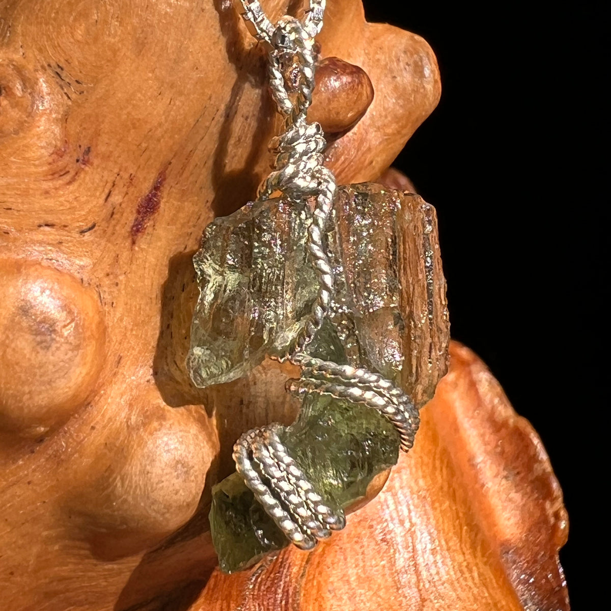 Moldavite Wire Wrapped Pendant Sterling Silver #8653-Moldavite Life