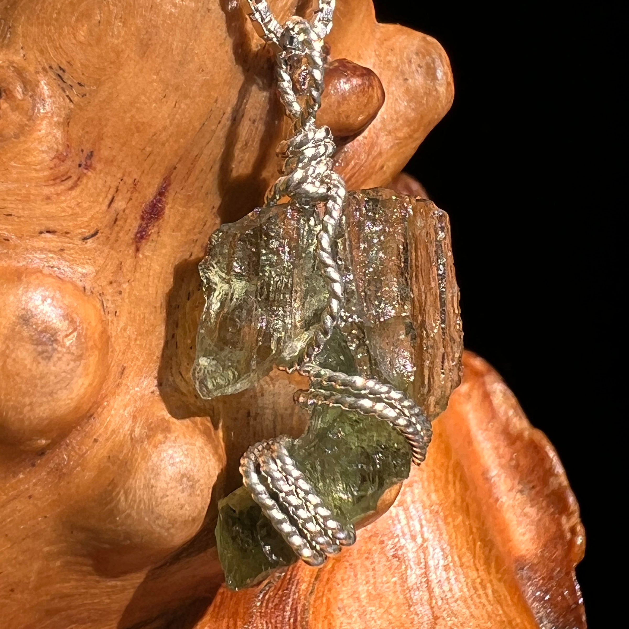 Moldavite Wire Wrapped Pendant Sterling Silver #8653-Moldavite Life