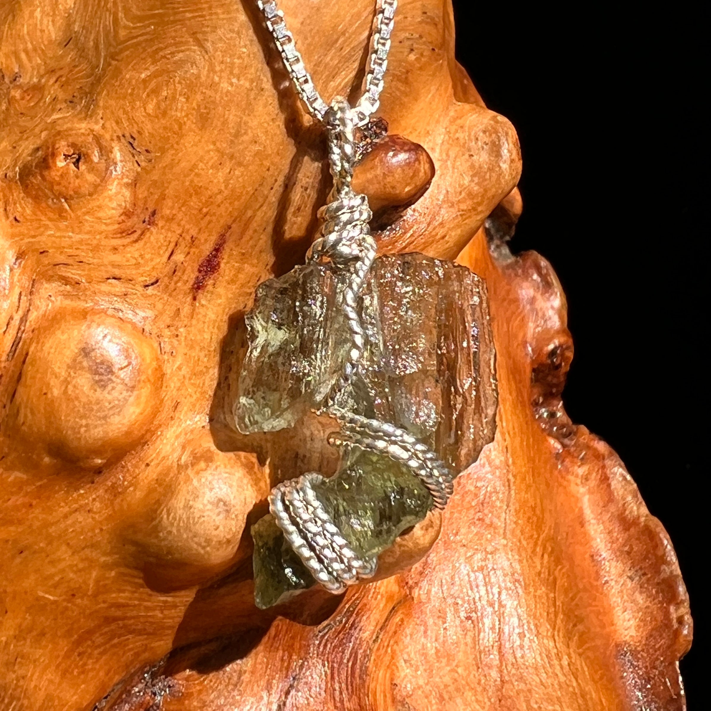 Moldavite Wire Wrapped Pendant Sterling Silver #8653-Moldavite Life