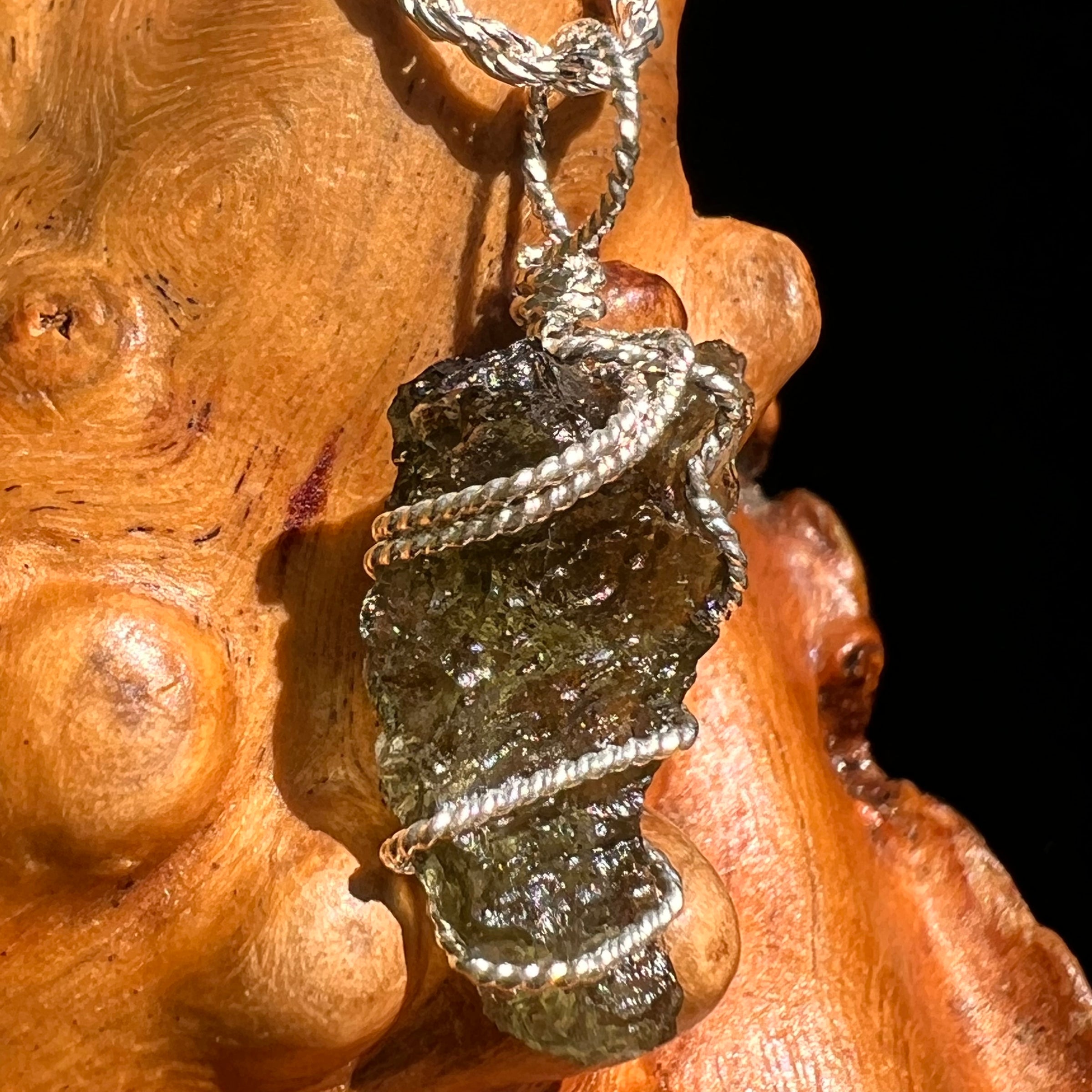 Moldavite Wire Wrapped Pendant Sterling Silver #8654-Moldavite Life