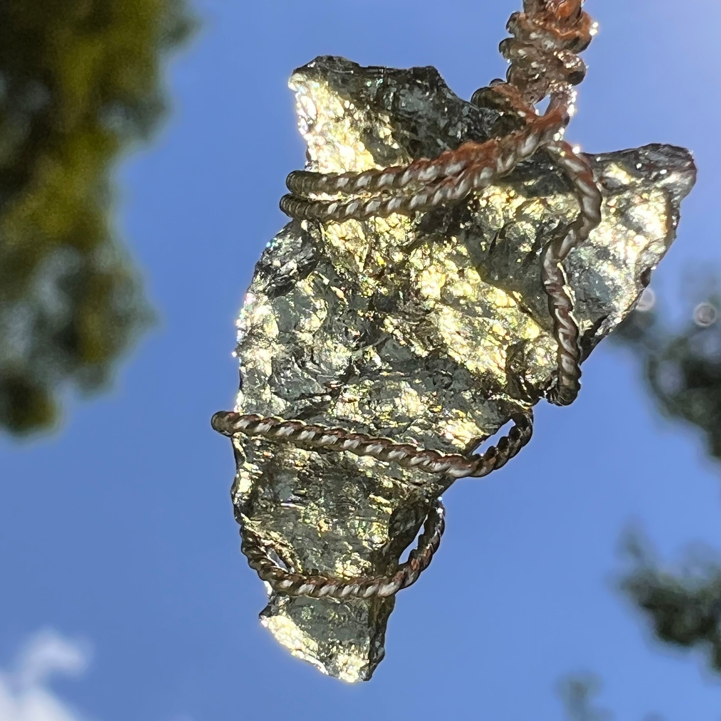Moldavite Wire Wrapped Pendant Sterling Silver #8654-Moldavite Life