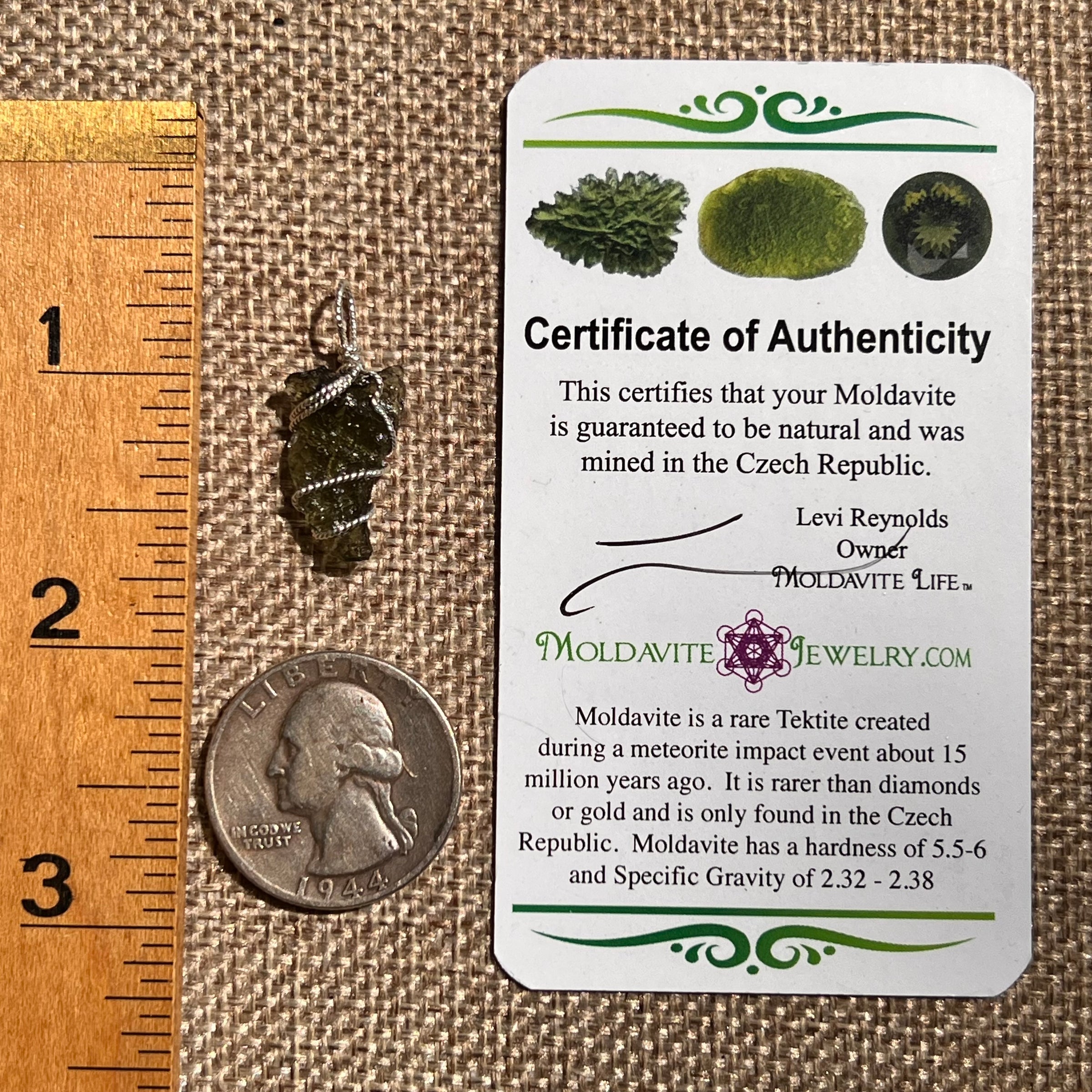 Moldavite Wire Wrapped Pendant Sterling Silver #8654-Moldavite Life