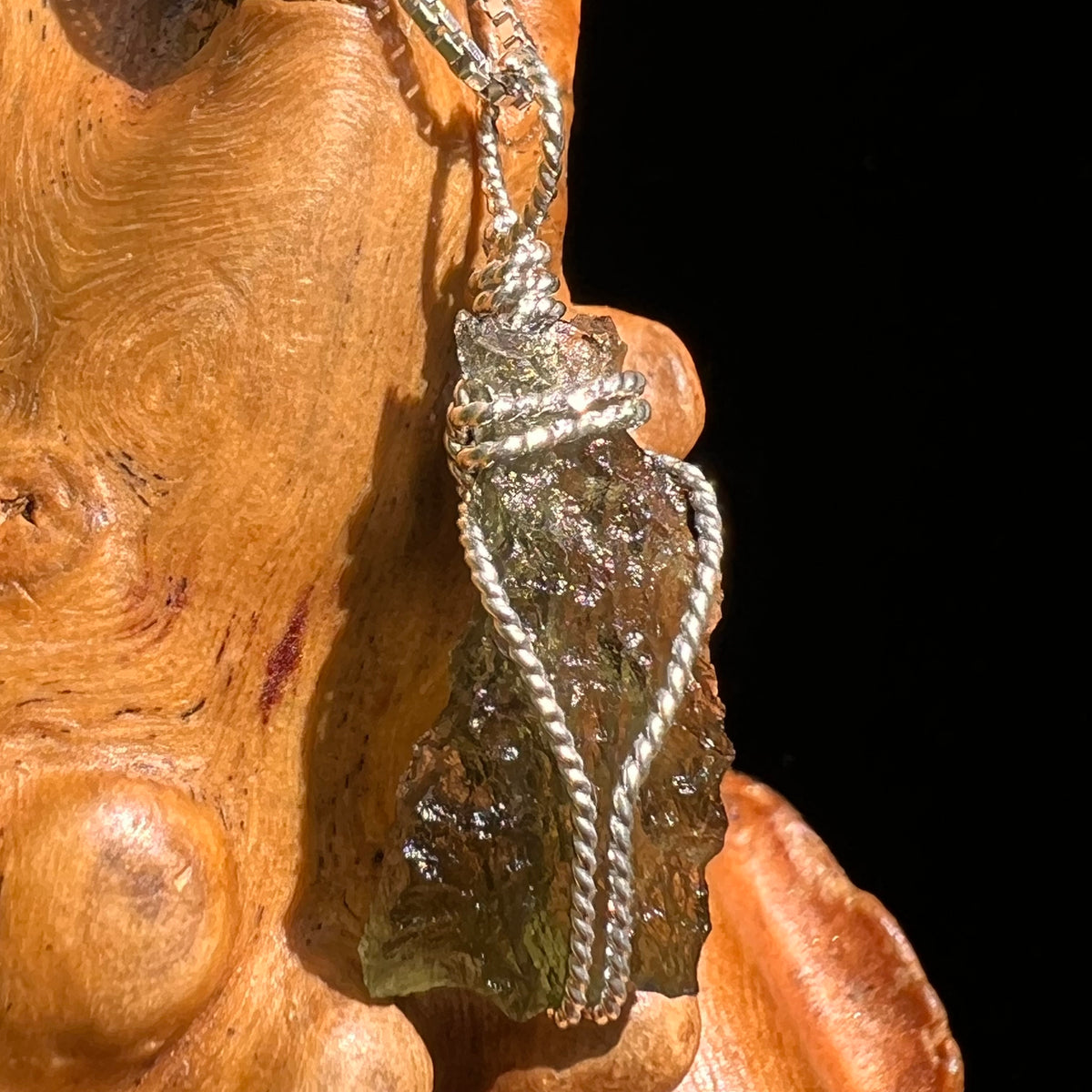 Moldavite Wire Wrapped Pendant Sterling Silver #8655-Moldavite Life