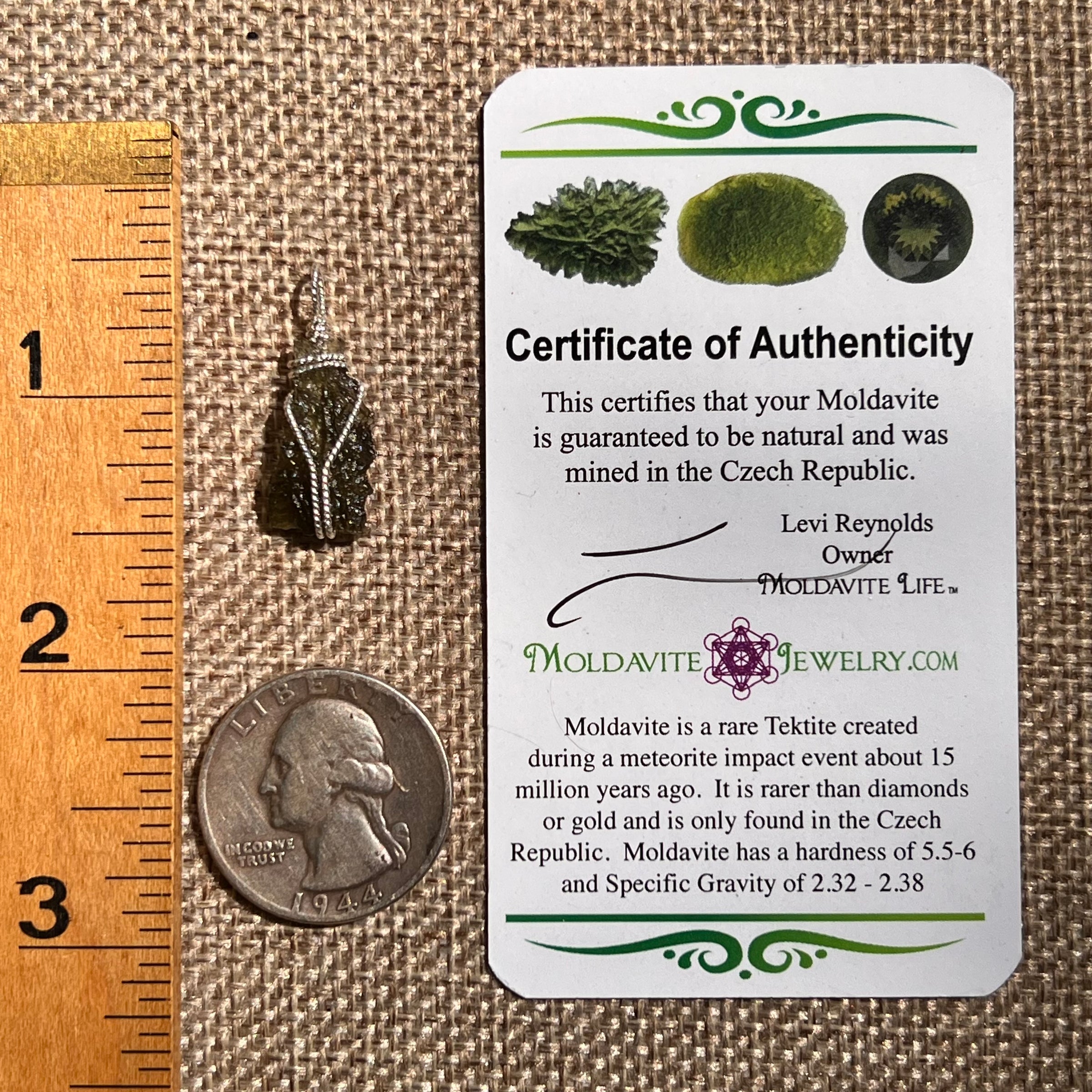 Moldavite Wire Wrapped Pendant Sterling Silver #8655-Moldavite Life