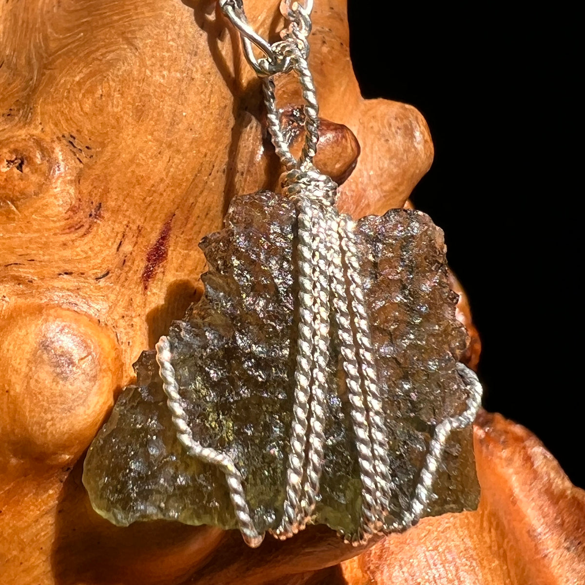 Moldavite Wire Wrapped Pendant Sterling Silver #8656-Moldavite Life