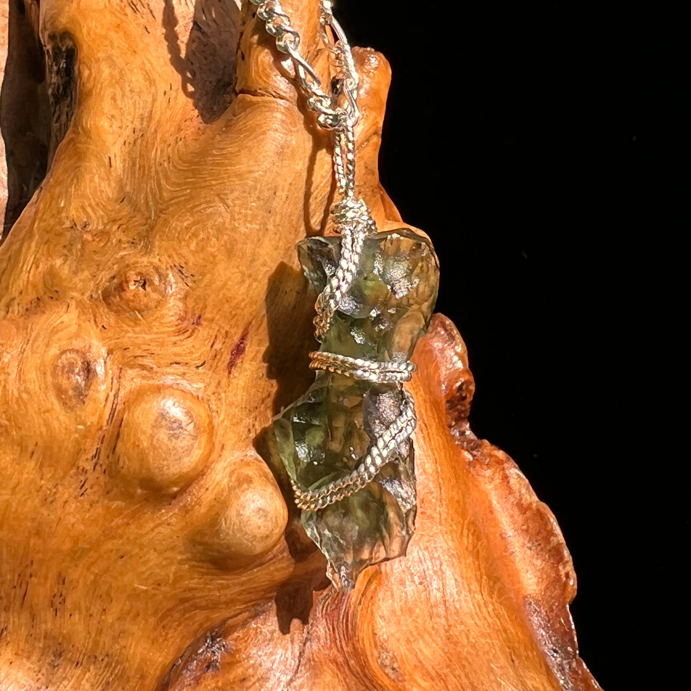 Moldavite Wire Wrapped Pendant Sterling Silver #8657-Moldavite Life