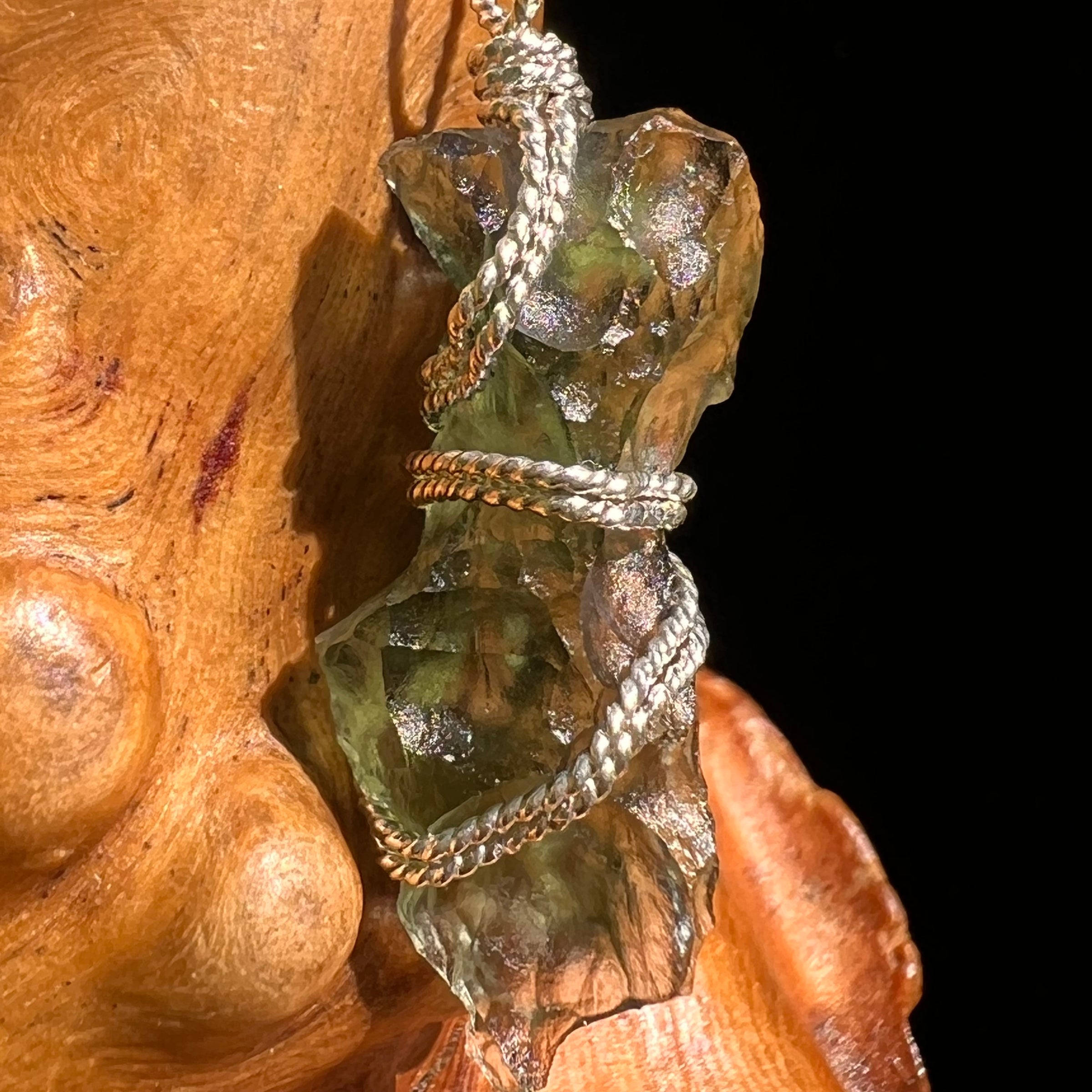 Moldavite Wire Wrapped Pendant Sterling Silver #8657-Moldavite Life