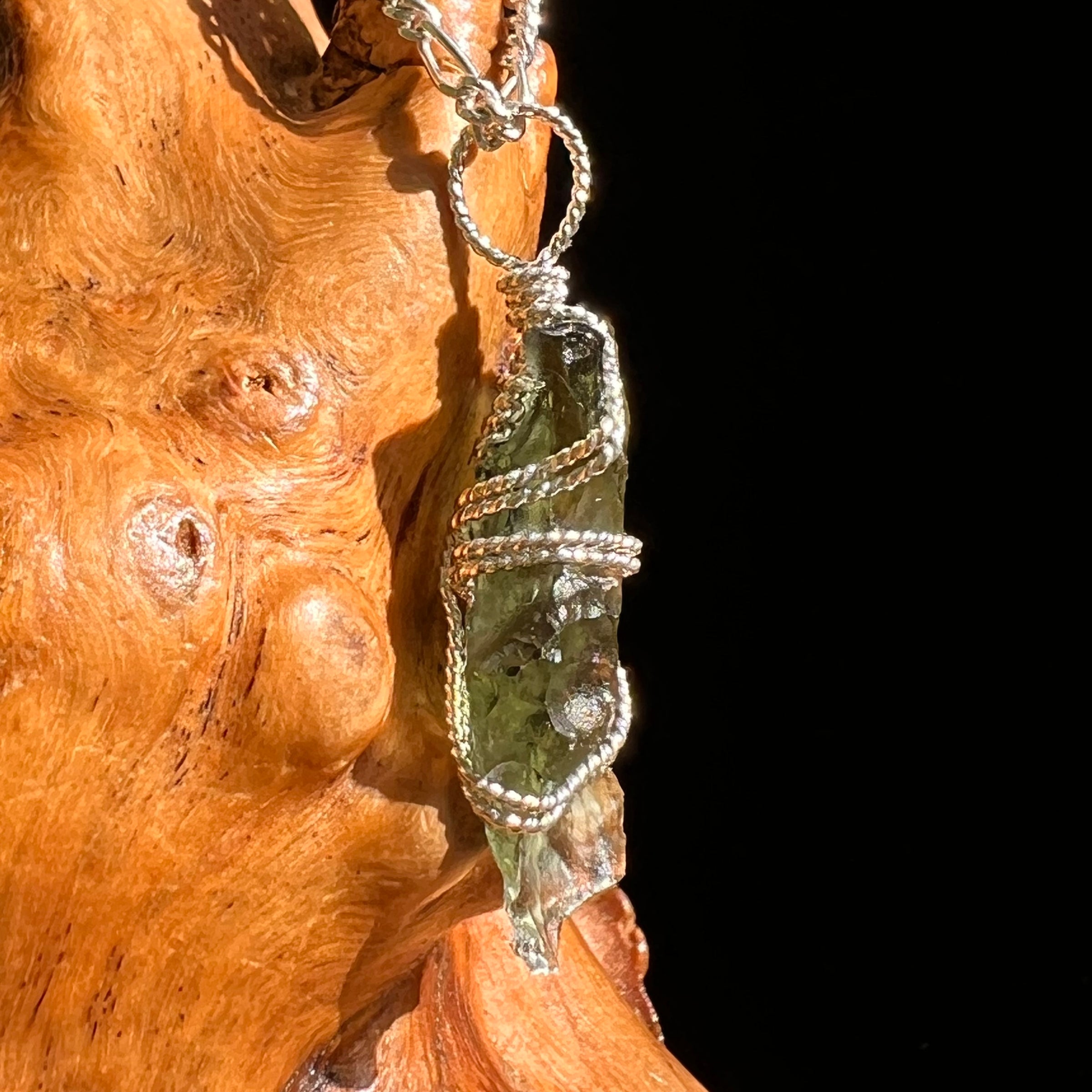 Moldavite Wire Wrapped Pendant Sterling Silver #8657-Moldavite Life