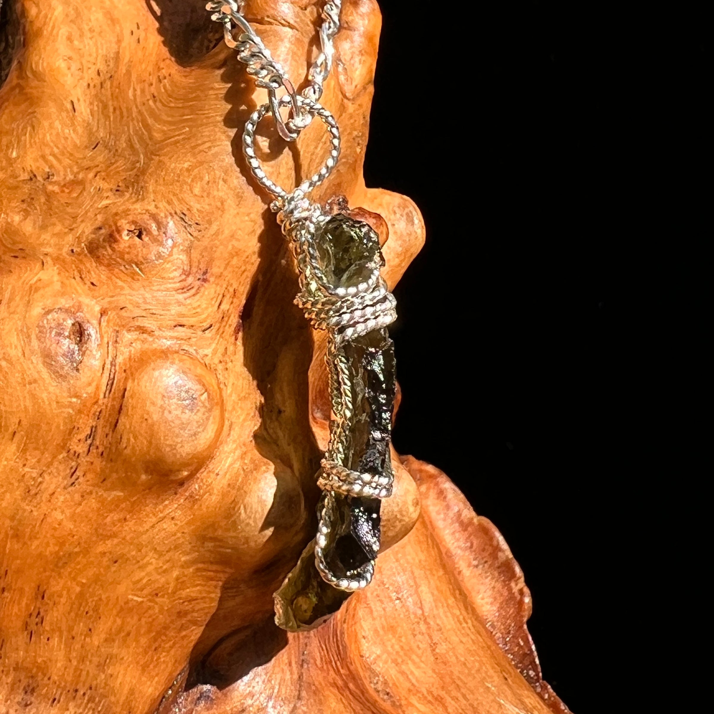 Moldavite Wire Wrapped Pendant Sterling Silver #8658-Moldavite Life