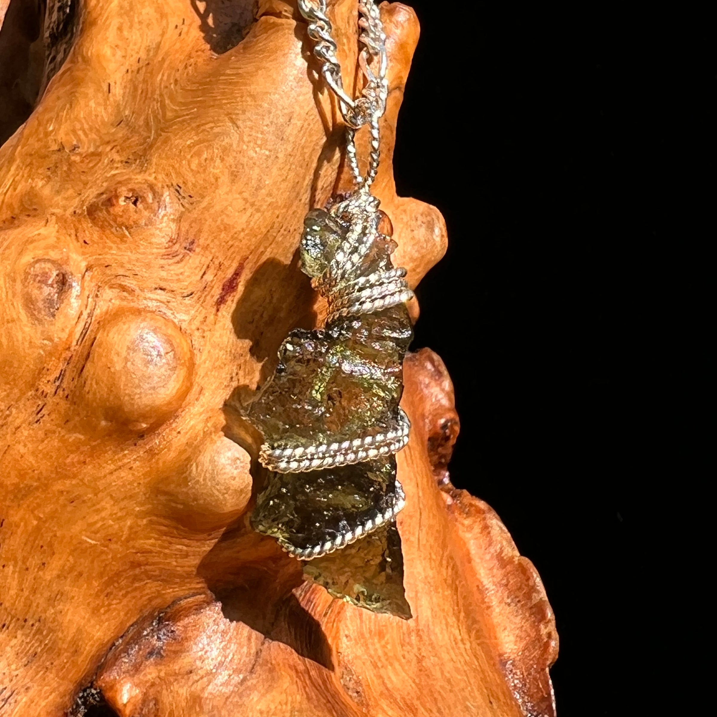 Moldavite Wire Wrapped Pendant Sterling Silver #8658-Moldavite Life