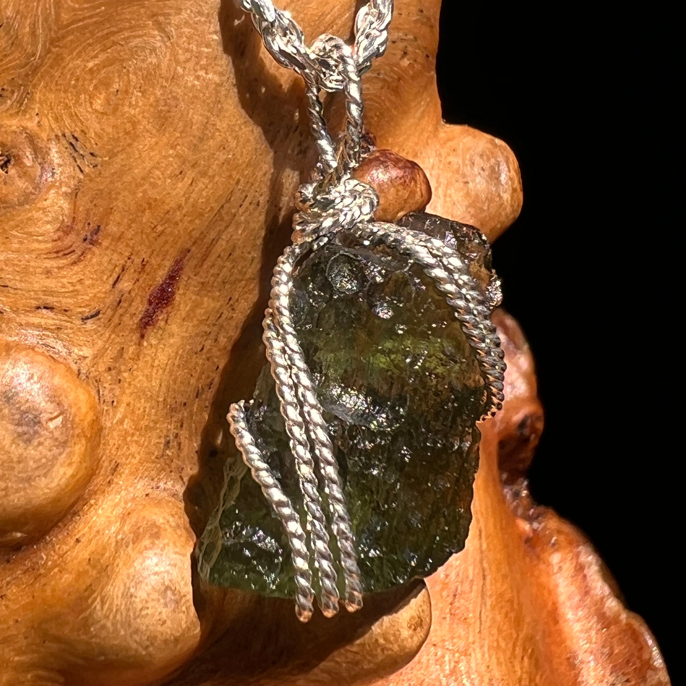 Moldavite Wire Wrapped Pendant Sterling Silver #8659-Moldavite Life