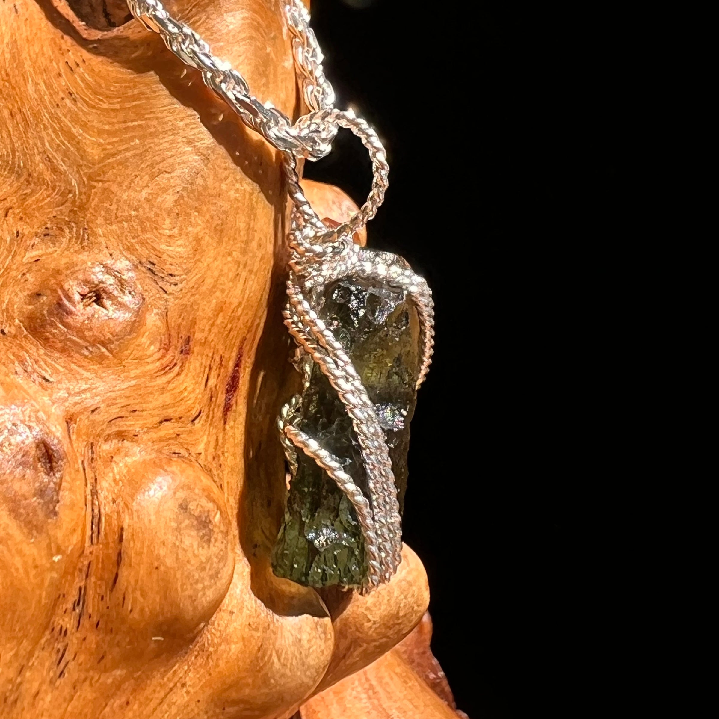 Moldavite Wire Wrapped Pendant Sterling Silver #8659-Moldavite Life