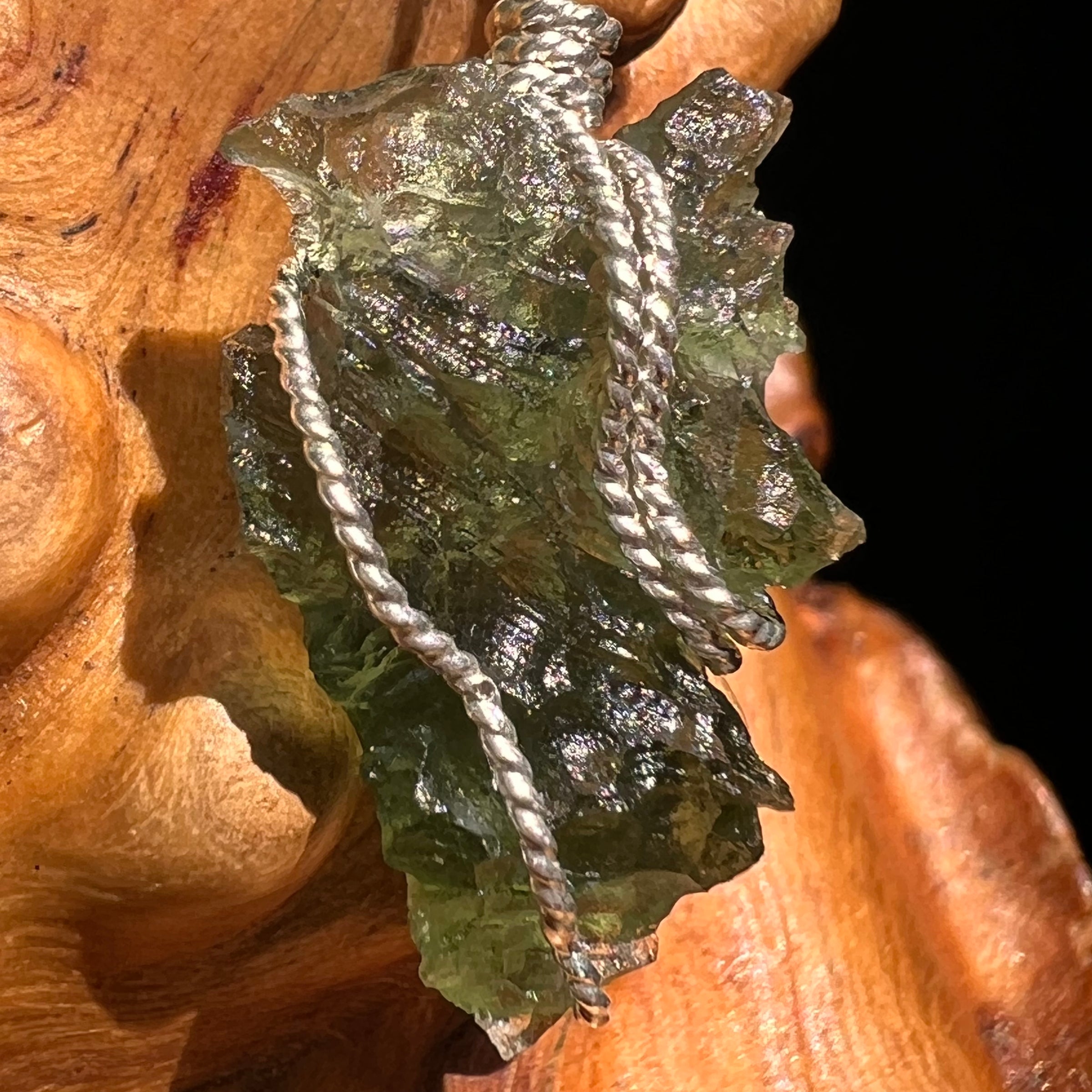 Moldavite Wire Wrapped Pendant Sterling Silver #8660-Moldavite Life