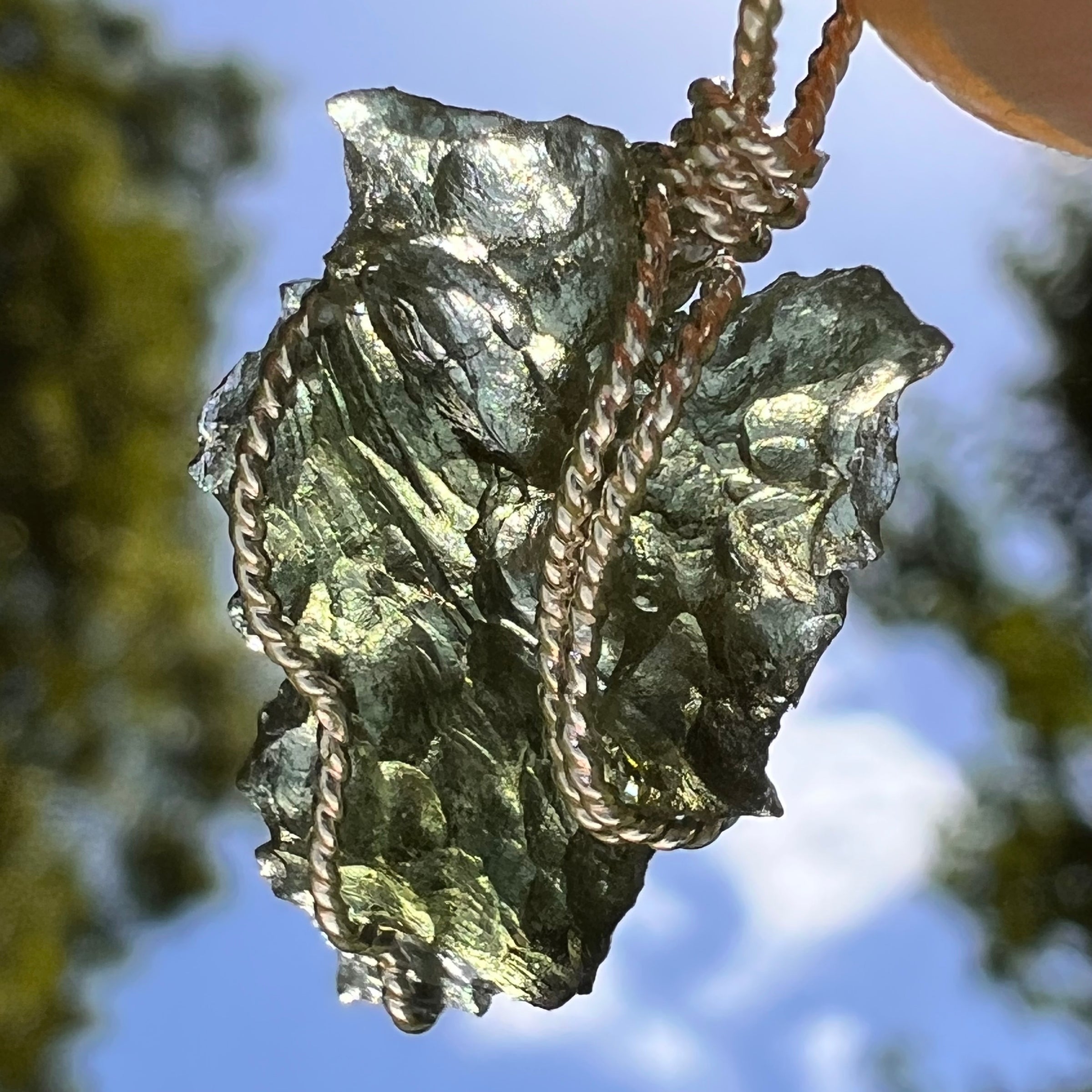 Moldavite Wire Wrapped Pendant Sterling Silver #8660-Moldavite Life