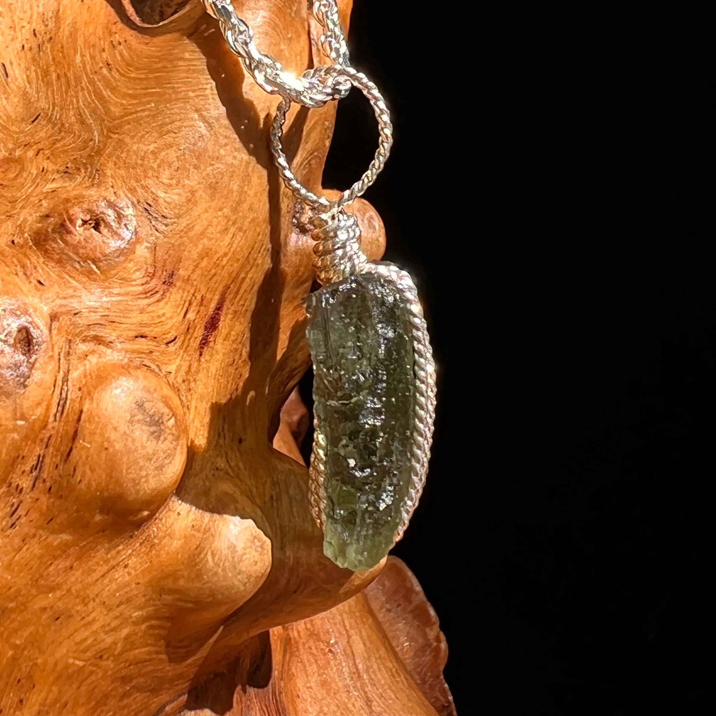 Moldavite Wire Wrapped Pendant Sterling Silver #8661-Moldavite Life