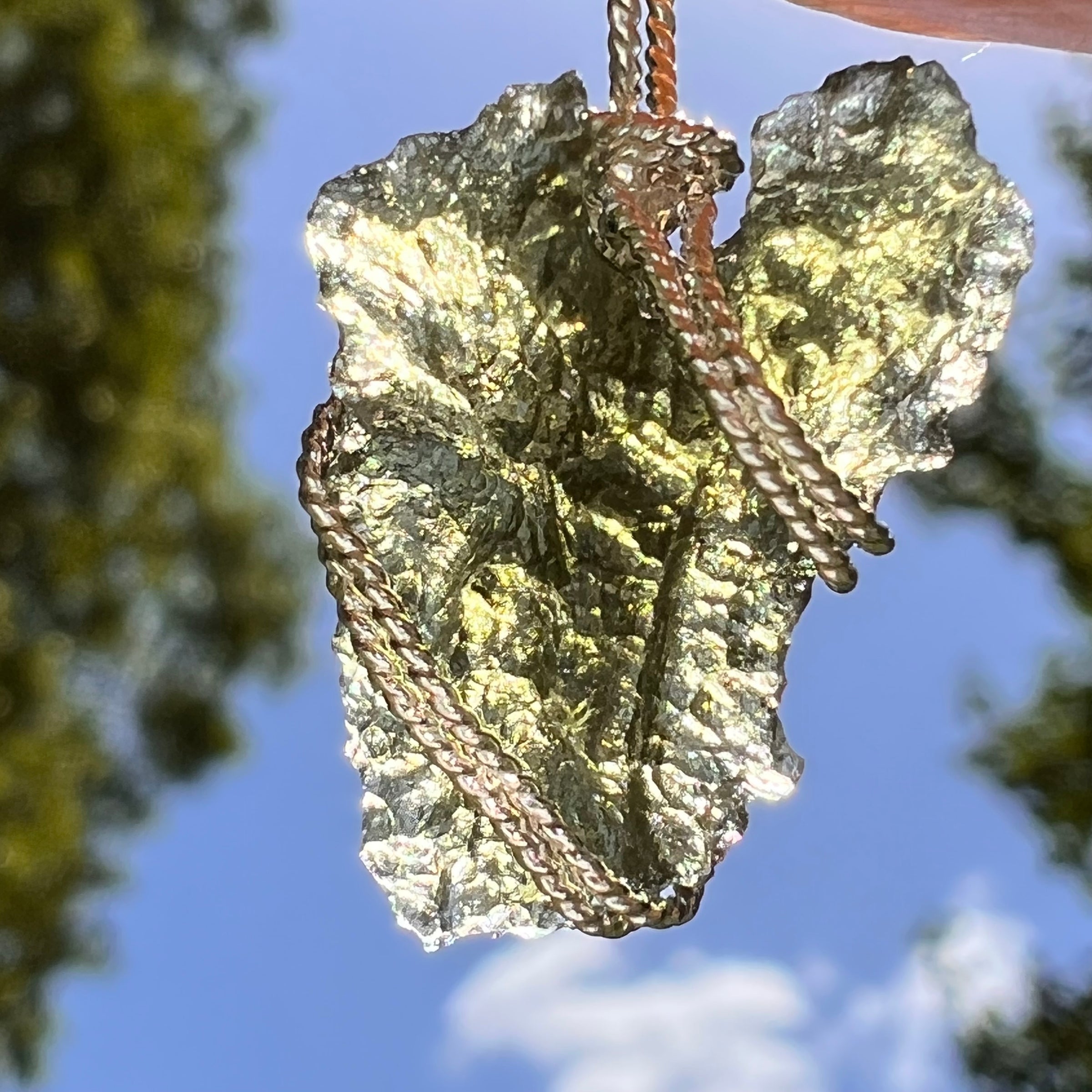 Moldavite Wire Wrapped Pendant Sterling Silver #8662-Moldavite Life