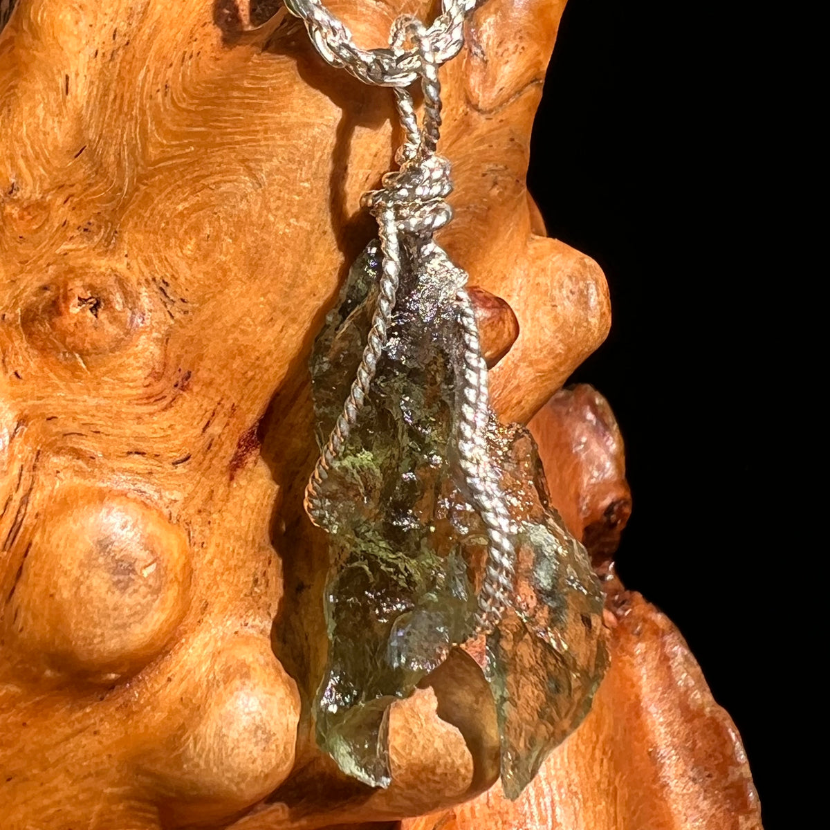 Moldavite Wire Wrapped Pendant Sterling Silver #8663-Moldavite Life