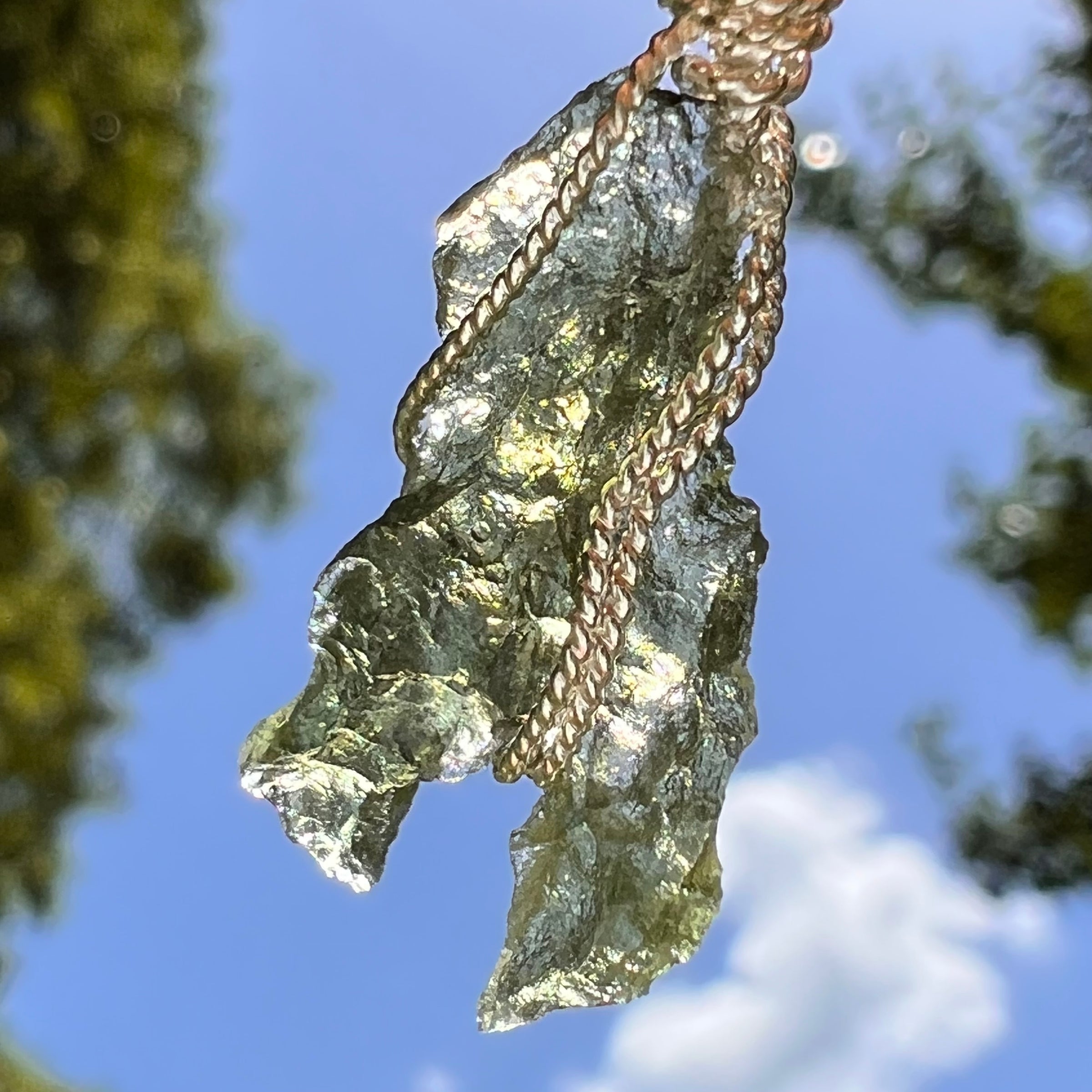 Moldavite Wire Wrapped Pendant Sterling Silver #8663-Moldavite Life