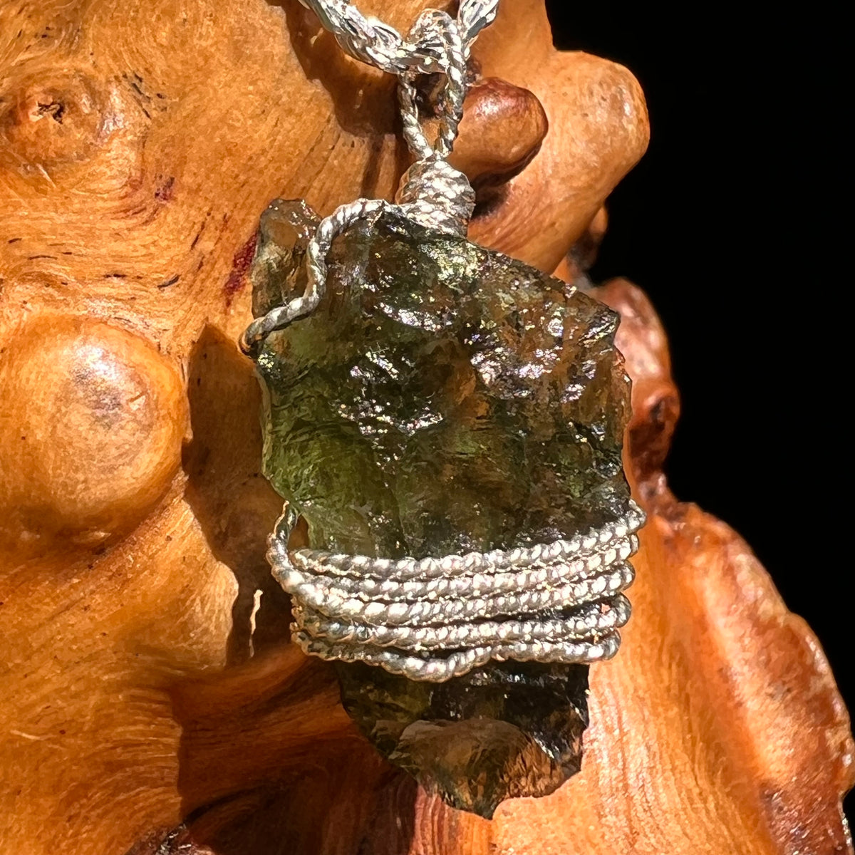 Moldavite Wire Wrapped Pendant Sterling Silver #8664-Moldavite Life