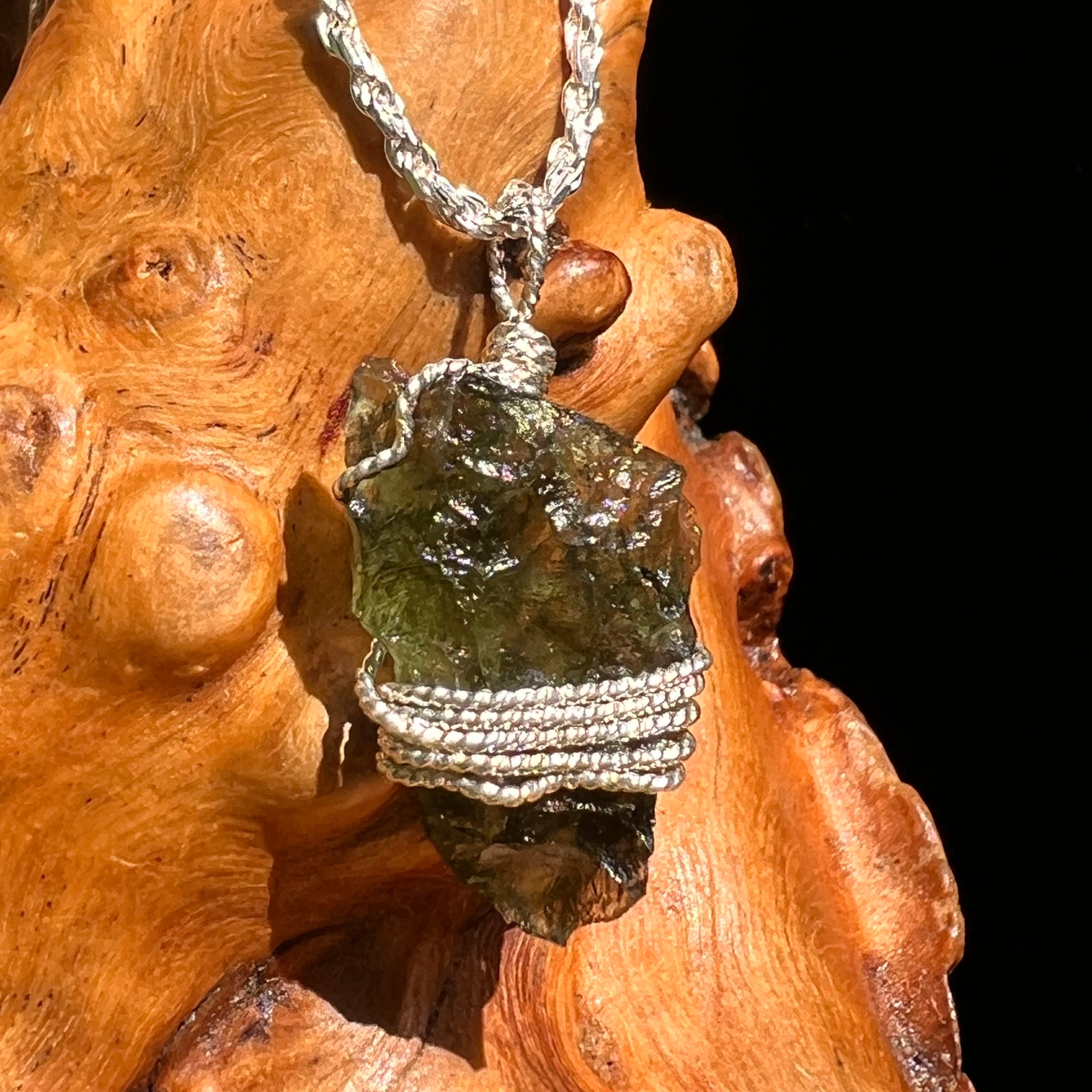 Moldavite Wire Wrapped Pendant Sterling Silver #8664-Moldavite Life