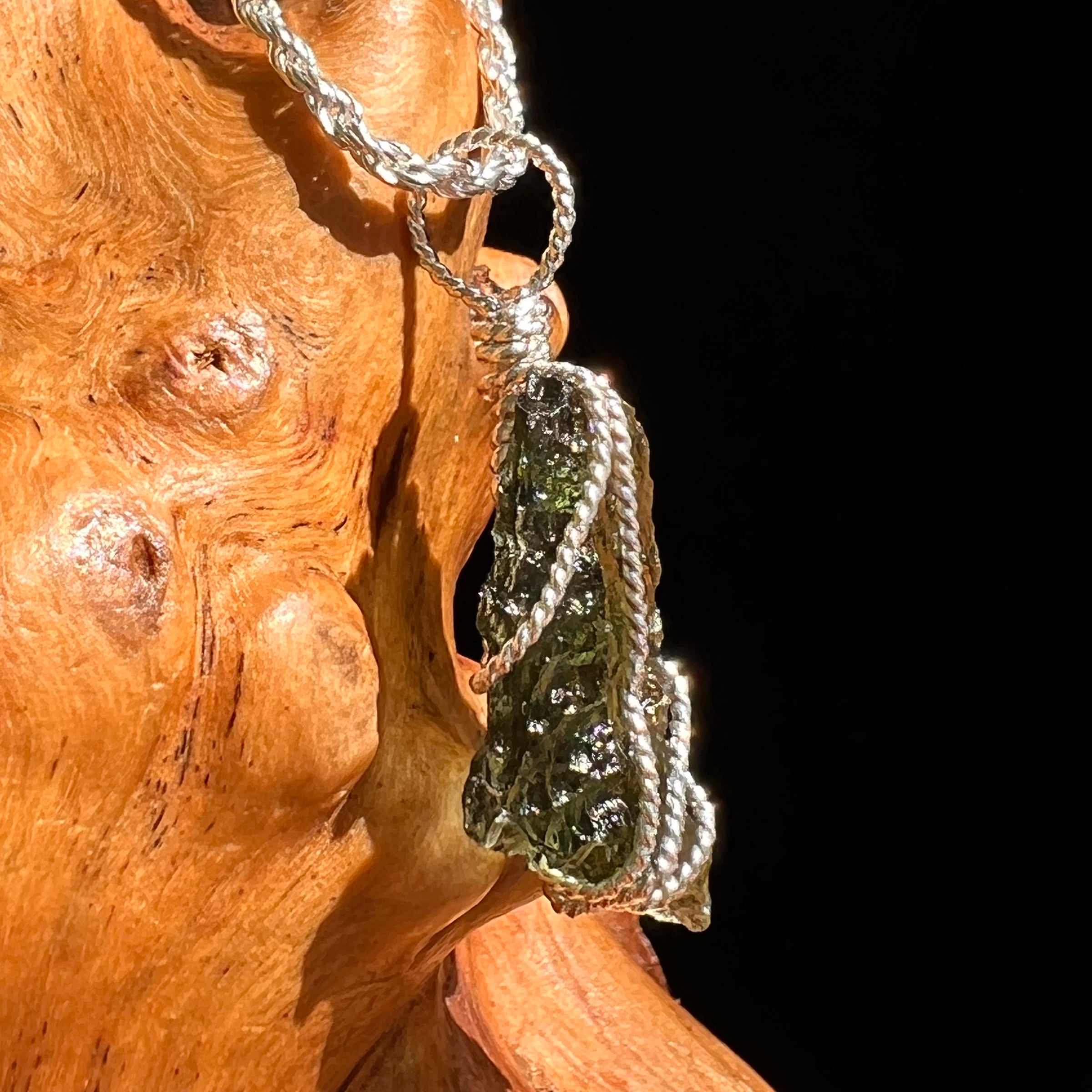 Moldavite Wire Wrapped Pendant Sterling Silver #8665-Moldavite Life